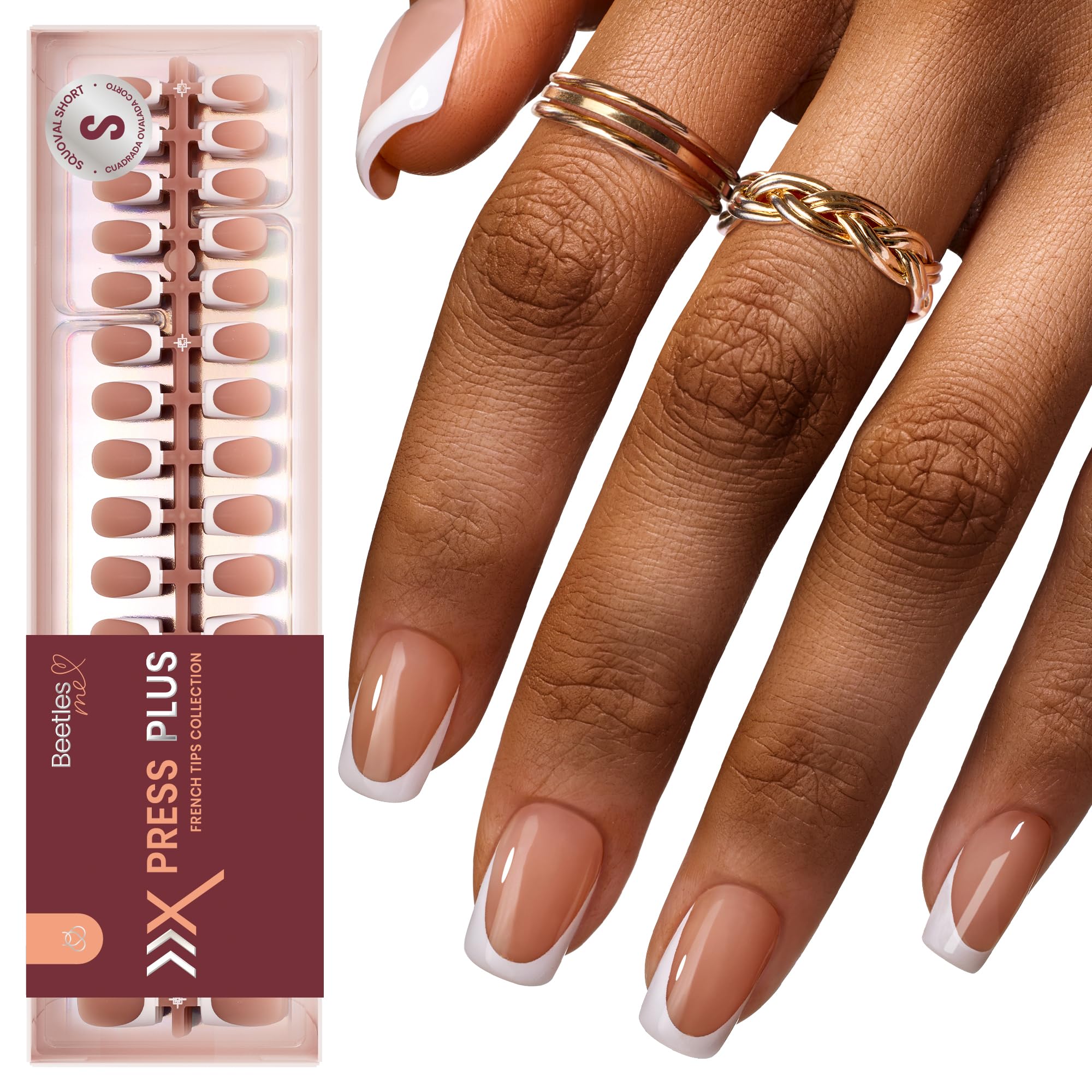 Beetles Brown French Tip Press on Nails - Short Square Gel Tips, 224 Pcs