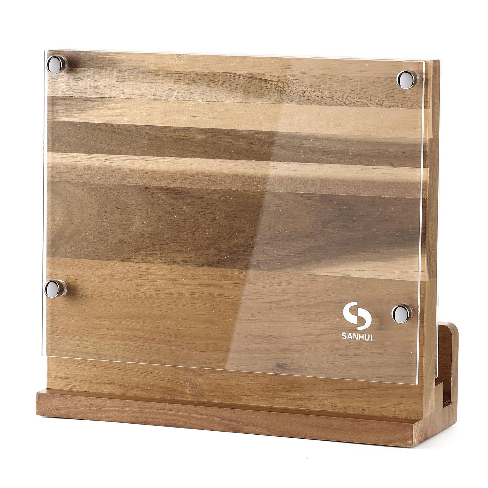 SANHUI Acacia Wood Magnetic Knife Block | 2-Sided Kitchen Storage Rack