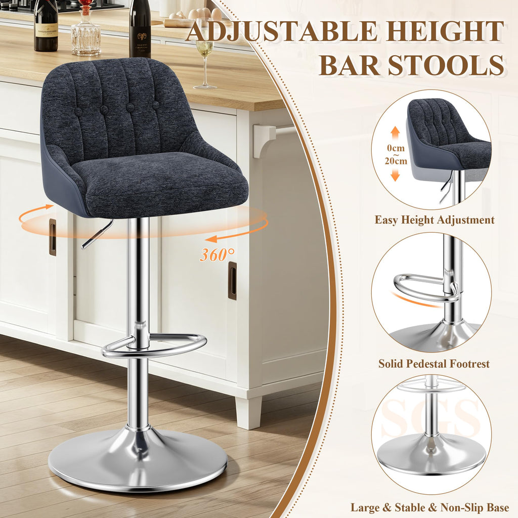 MALOL Adjustable Bar Stools Set of 6, Swivel Counter Stools with Backrest, Chenille & Faux Leather Upholstered Bar Chairs - image 3