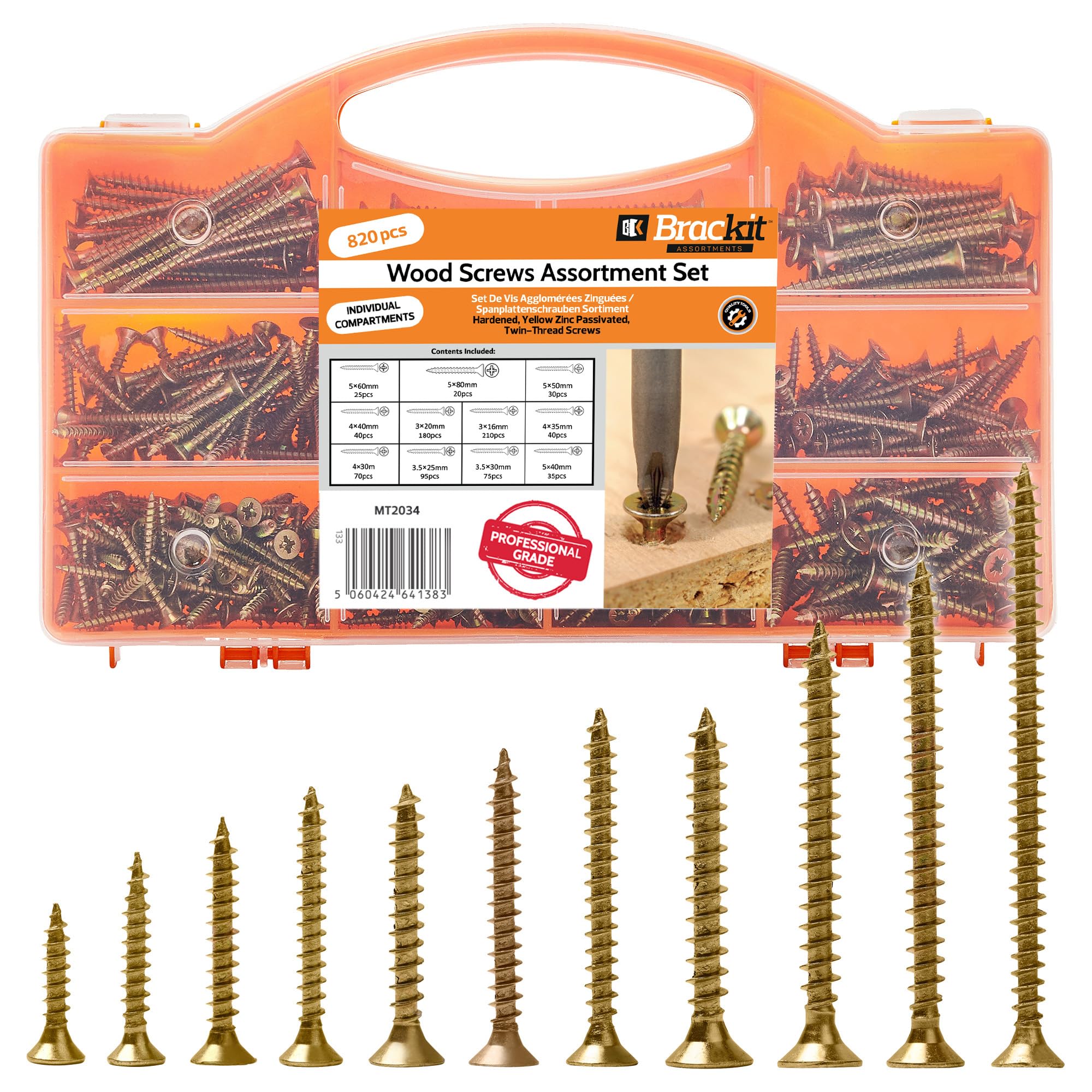 Brackit 820Pc Wood Screws Assortment - Zinc-Plated Pozi Drive Set