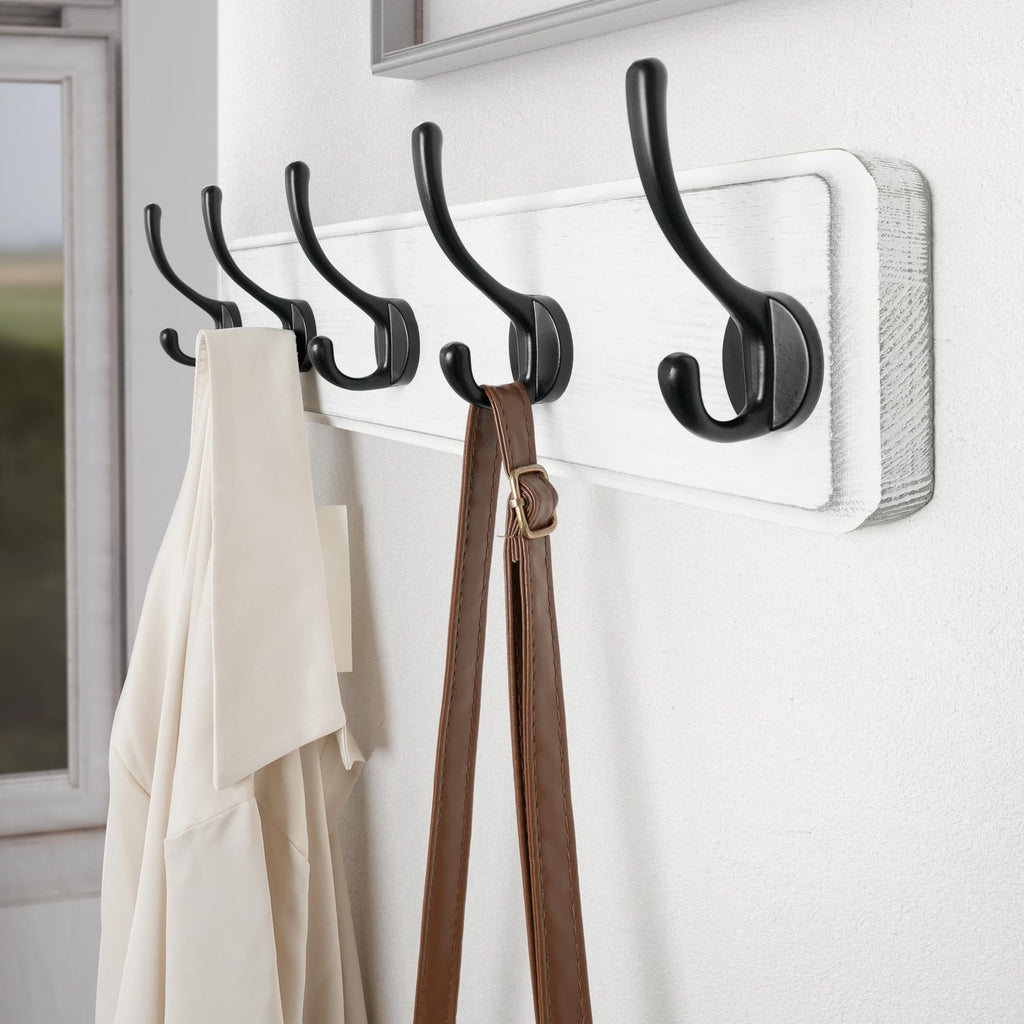 SKOLOO Farmhouse Wall Mounted Coat Rack | 5-Hook Pine Wood Hanger, 2-Pack