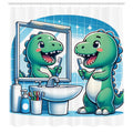 Abakuhaus Dino Brushing Teeth Shower Curtain | Waterproof Fabric, 175x200cm