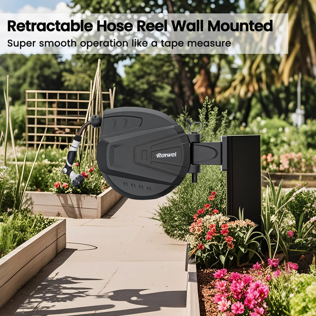 Roywel 20M Auto Reel Garden Hose – Wall Mounted Retractable Hose Reel