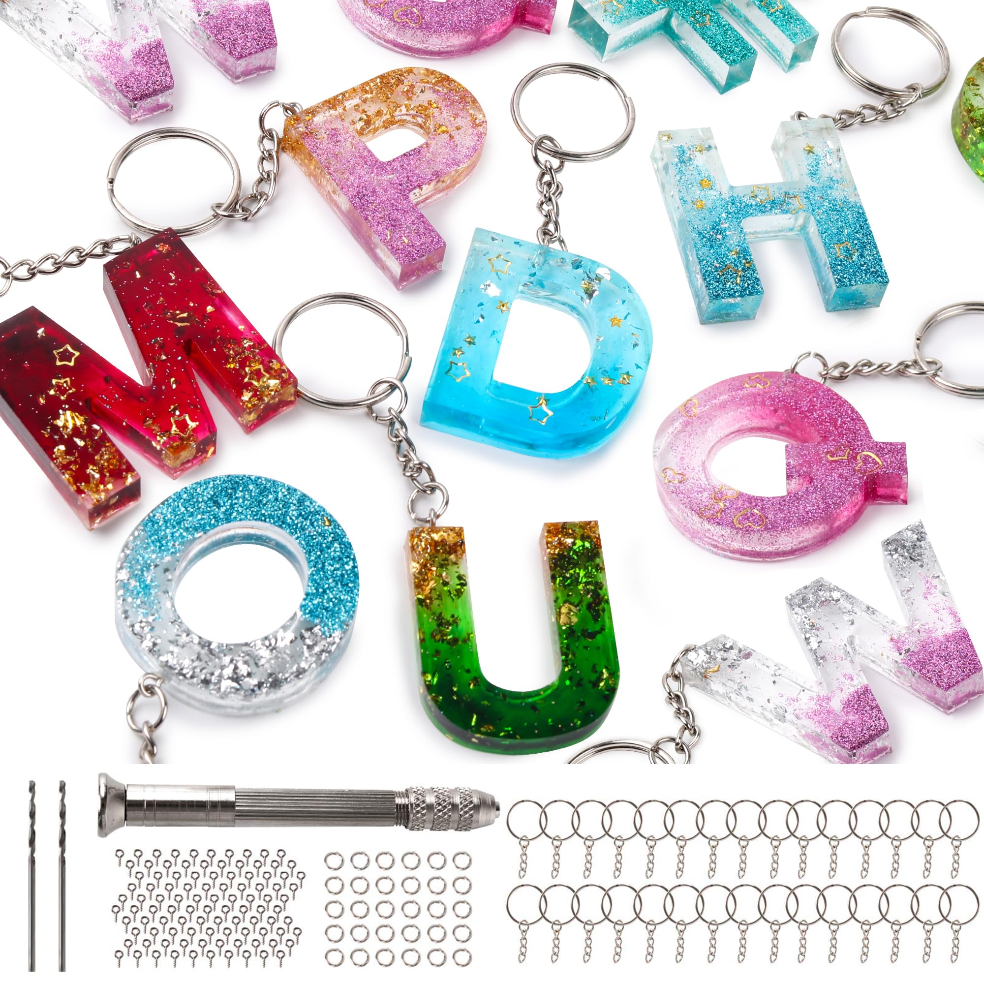 Mocoosy 134Pcs Silicone Alphabet Resin Moulds Kit for Keychain Making