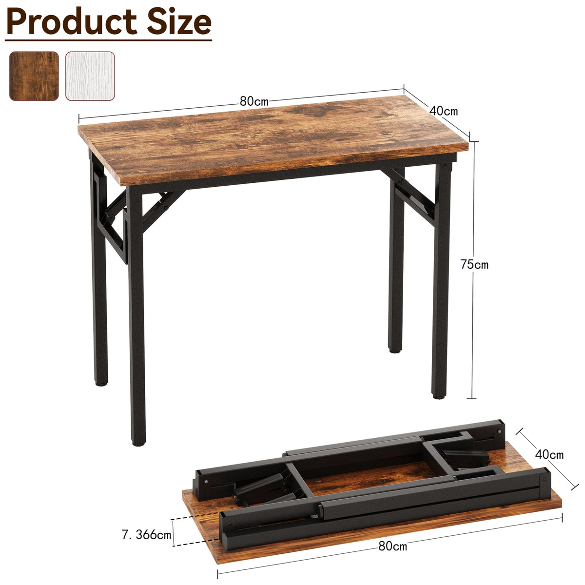 Xyphren Small Folding Desk, No Assembly- 80x40cm Folding Computer Desk, Perfect Office Desk for Small Spaces in Bedroom,Outside - image 4