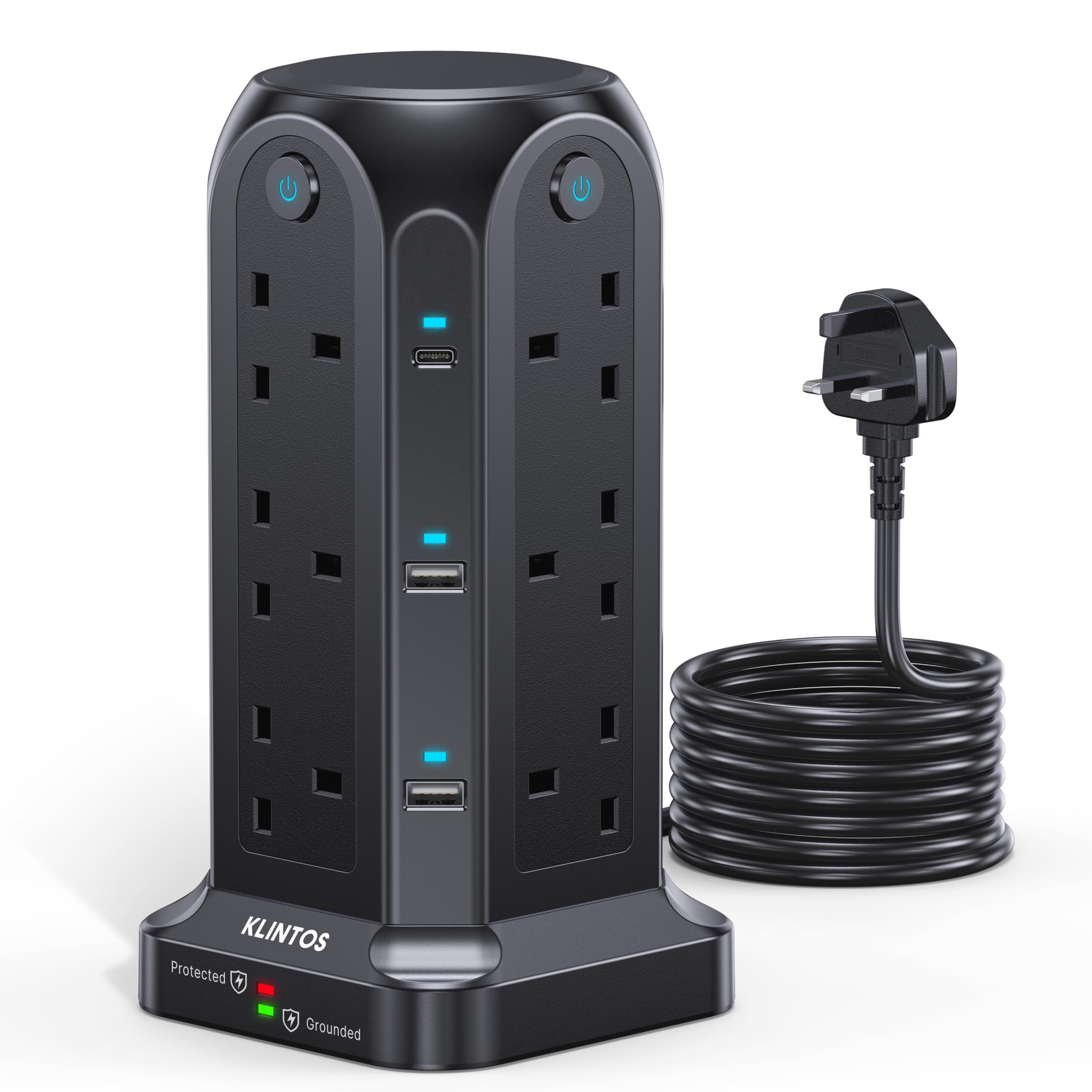 Jolof Store 12-Way Tower Extension Lead | 6 USB Ports & Surge Protection