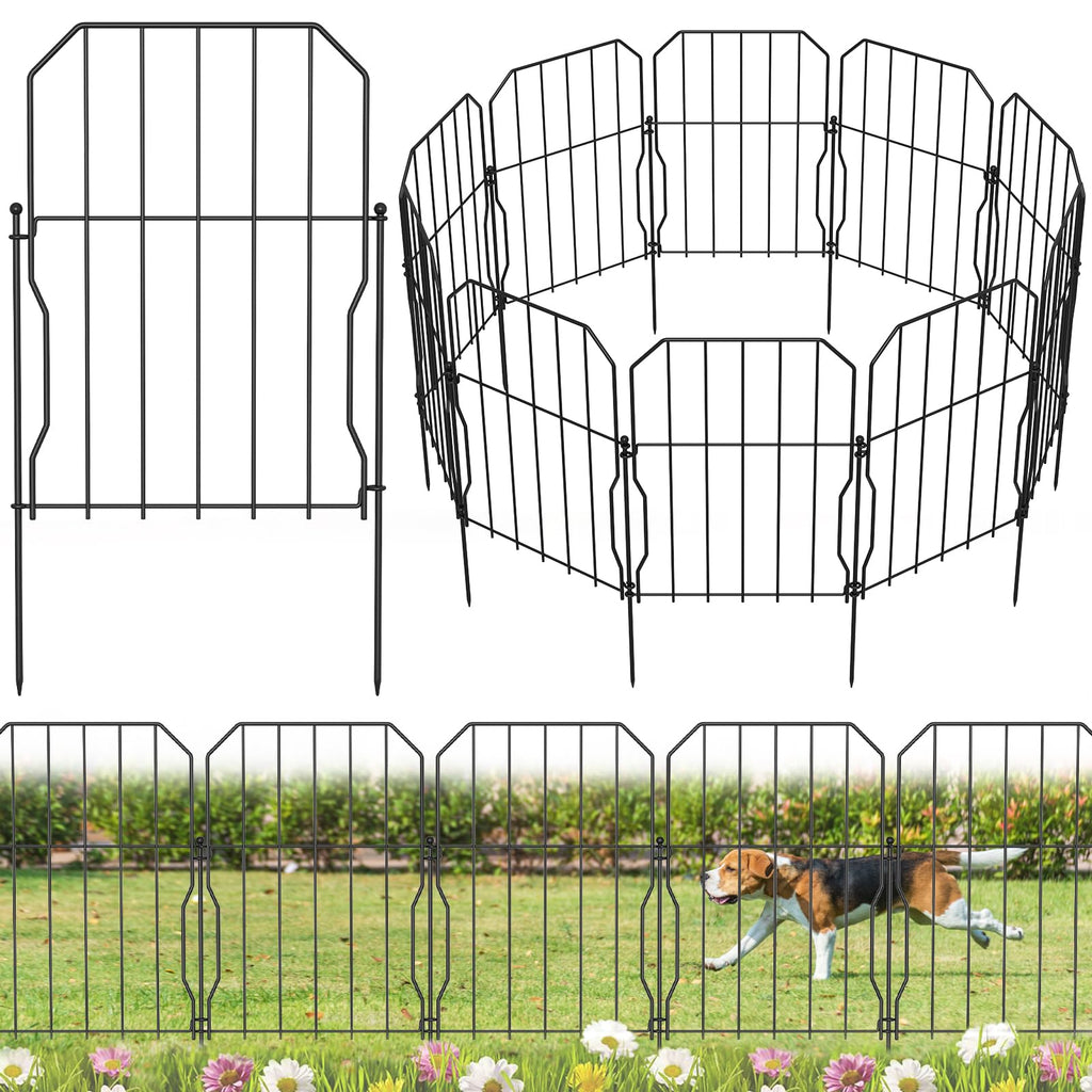 WELDUN Metal Garden Fence – 10 Pack Decorative Animal Barrier Dog Fencing