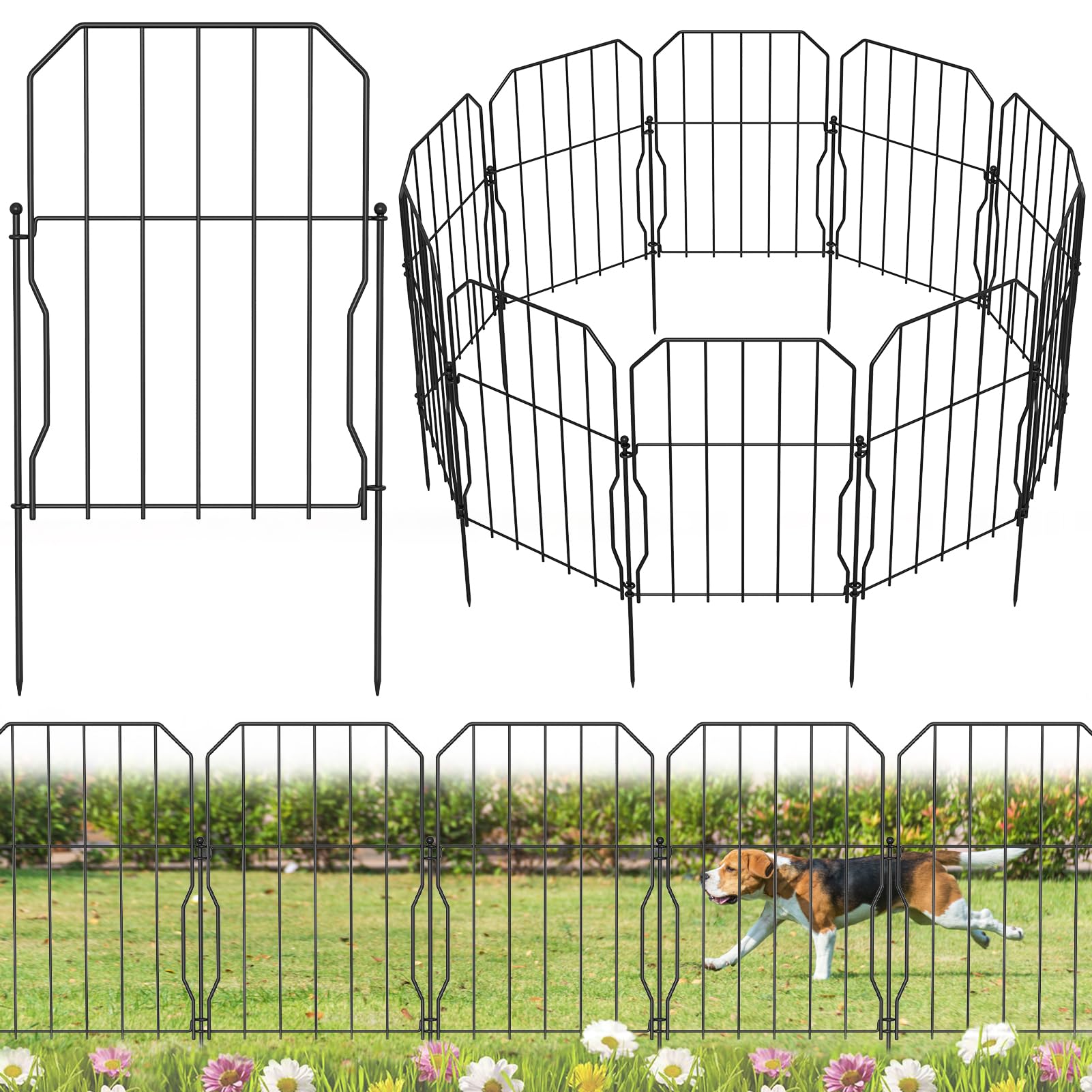 WELDUN Metal Garden Fence – 10 Pack Decorative Animal Barrier Dog Fencing