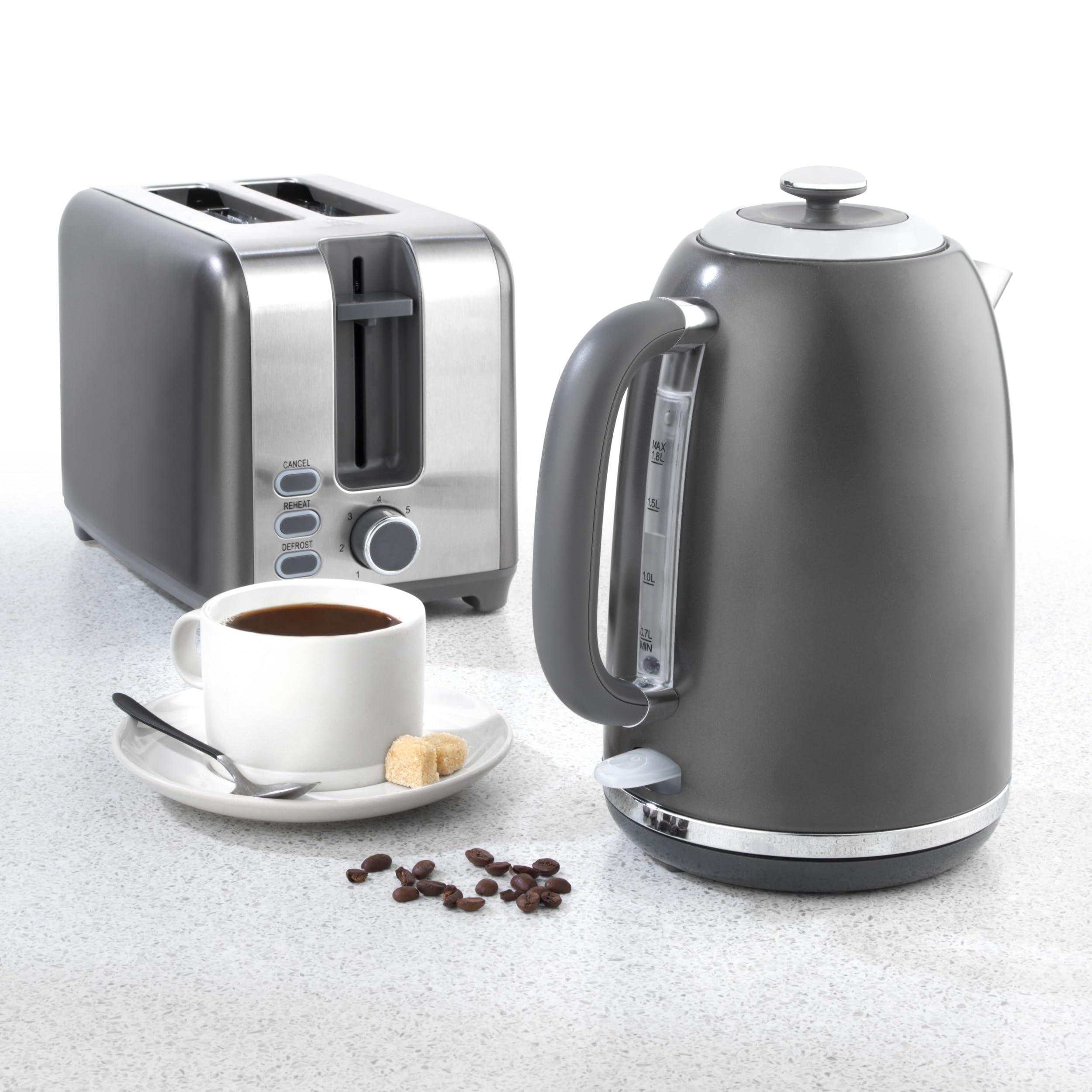 Salter Cosmos Kettle and Toaster Set – Grey 1.7L Fast Boil 2-Slice