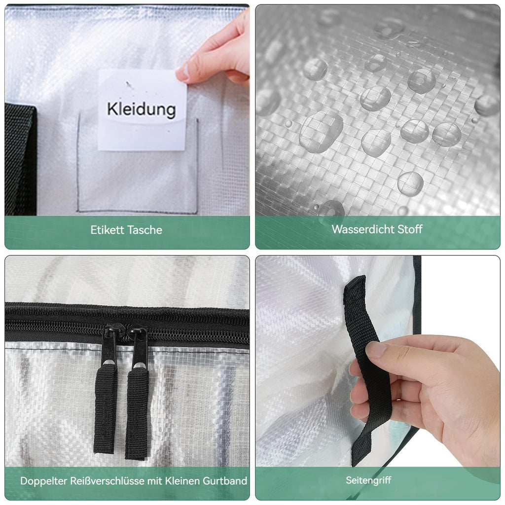 Mesiria Large Storage Bags, Heavy Duty Waterproof Clothes Storage Bag Box Moving Bag Moving Totes Moving Boxes 2, Transparent