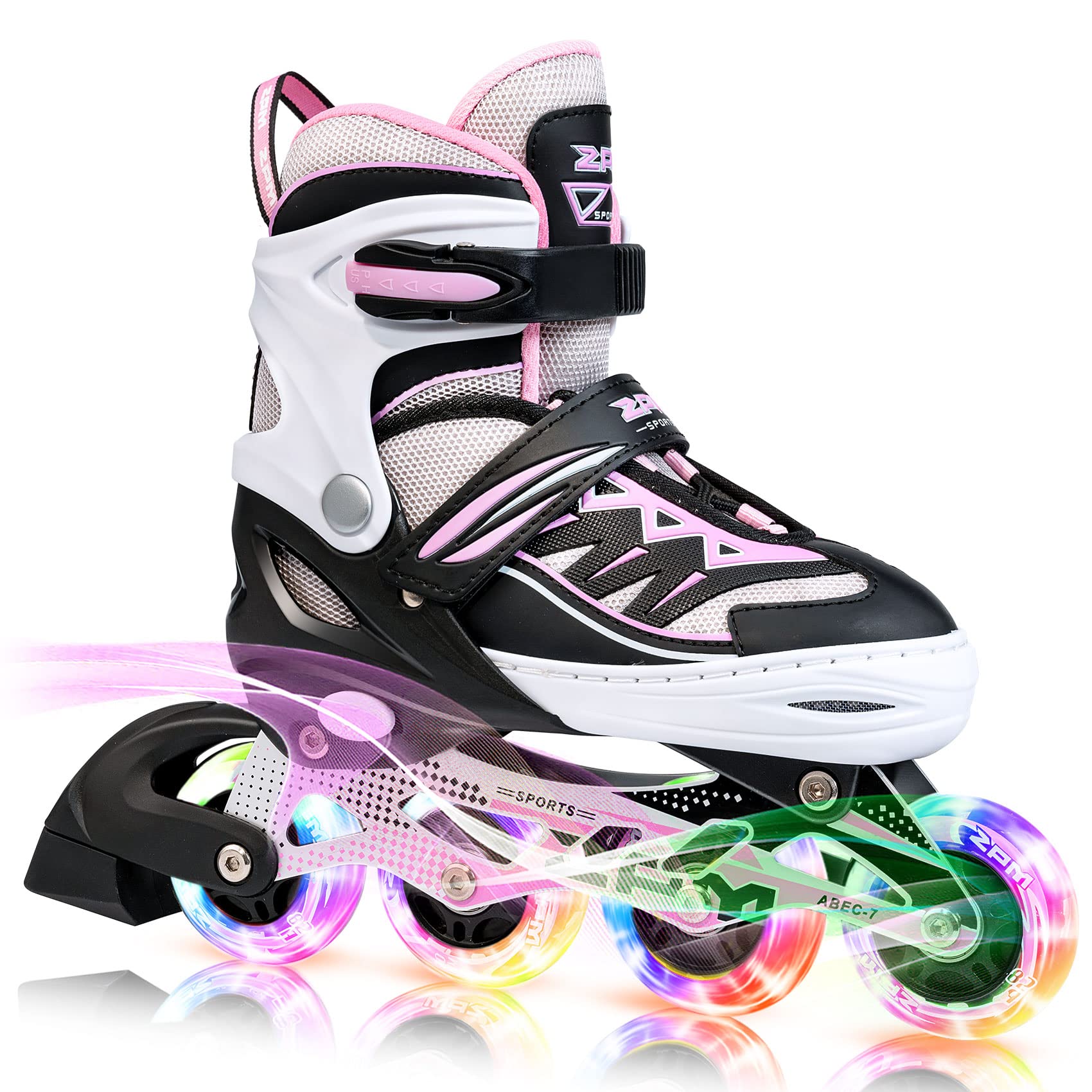 2pm Sports Light up Inline Skates - Adjustable Kids Roller Skates, Pink