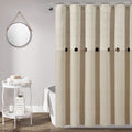Lush Decor Beige Linen Woven Cotton Shower Curtain, Farmhouse Button Stripe, Yarn Dyed 72" x 72"