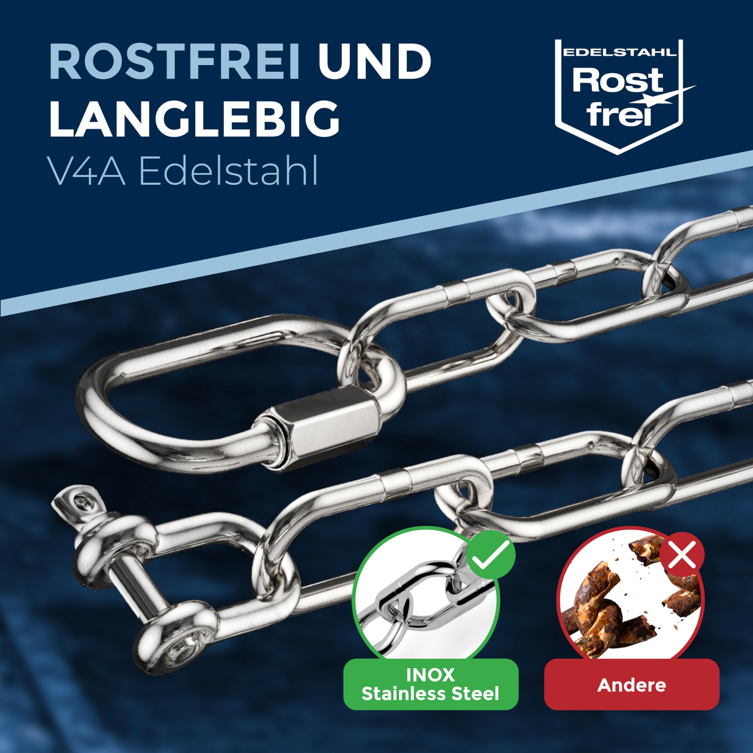 Jolof Store V4A Stainless Steel Chain Set – 2m Heavy Duty Suspension Kit