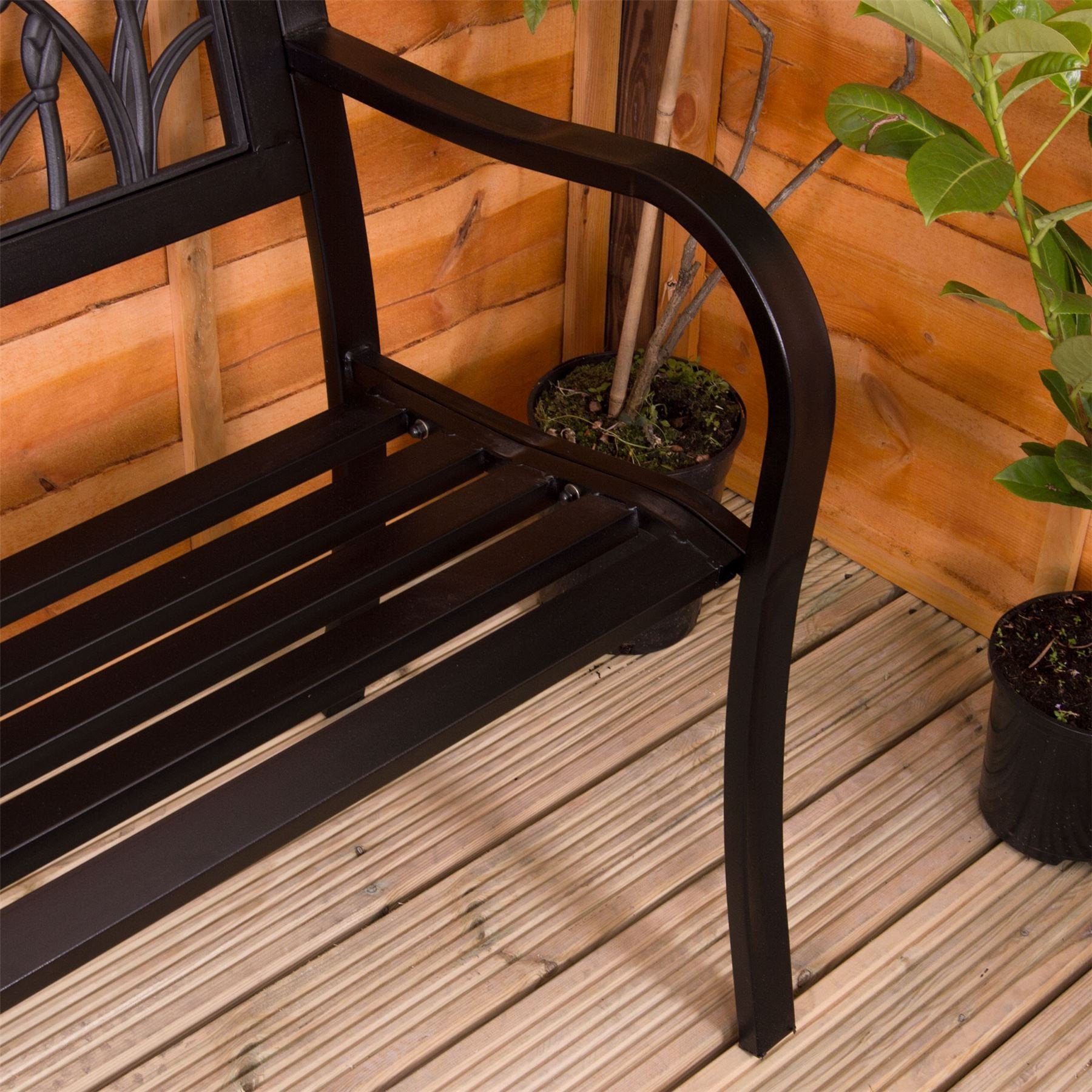 Garden Vida Steel Garden Bench – 3 Seater Tulip Design Outdoor Seat
