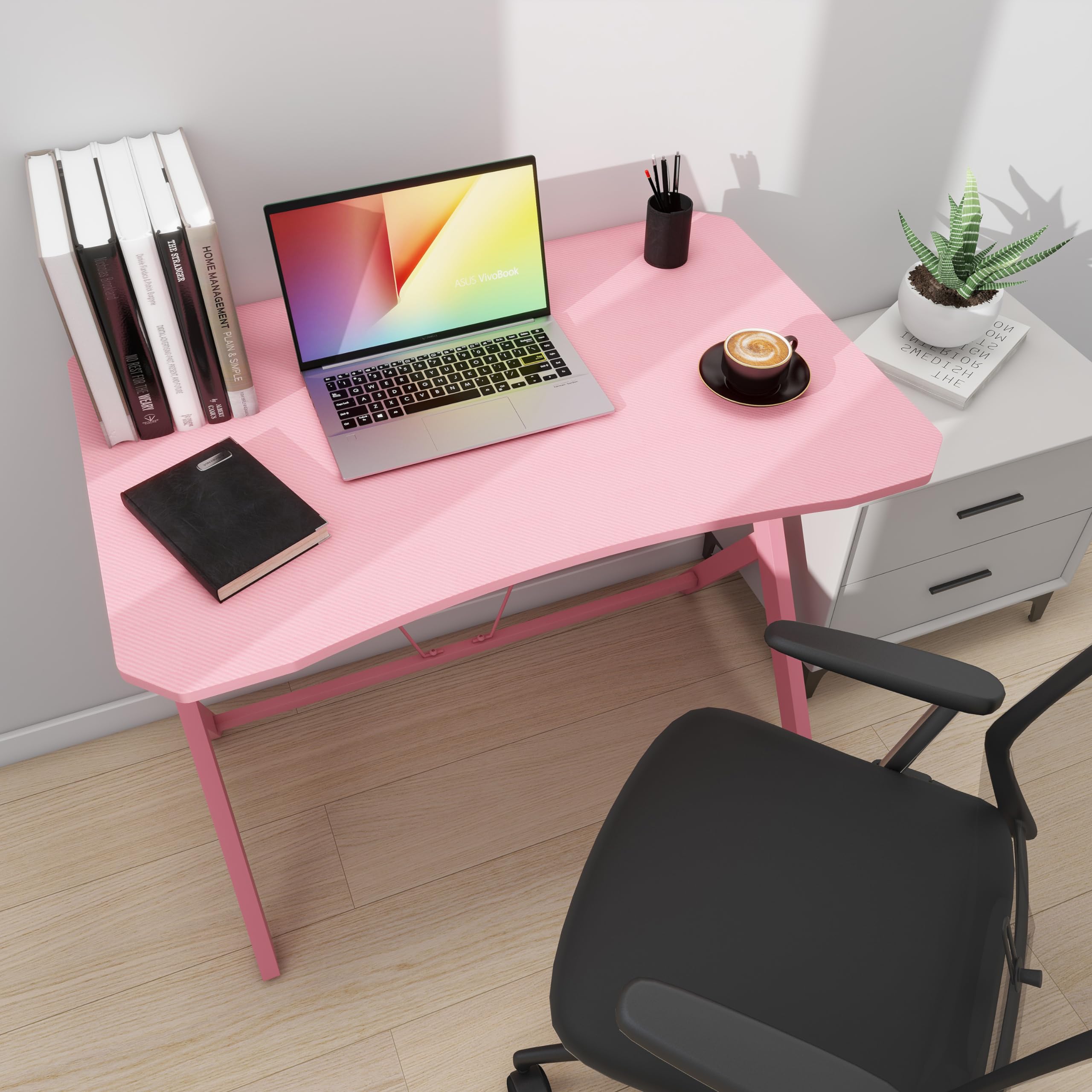 DEILALY 90cm Gaming Desk – Pink Carbon Fiber Ergonomic PC Table