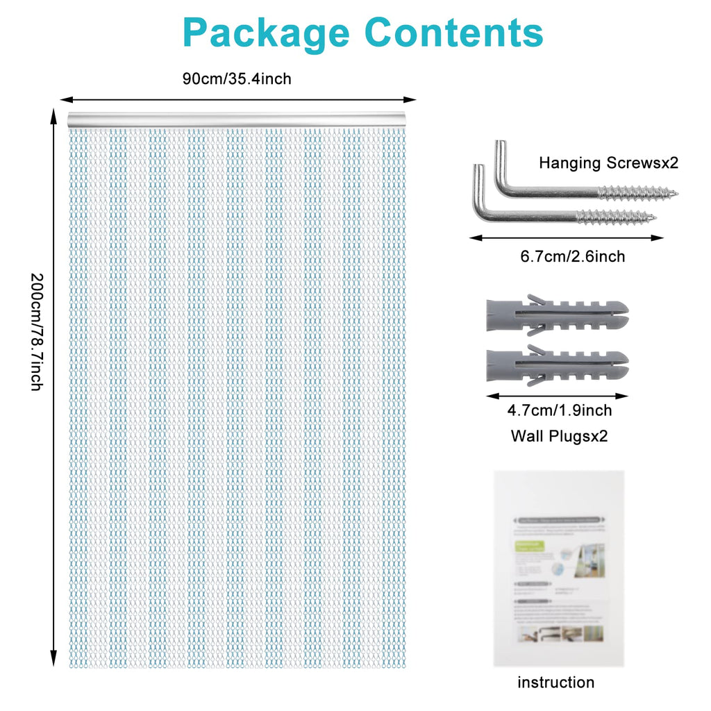 LYMMIYTC Aluminium Chain Door Curtain - 90x200cm Metal Fly Screen, Blue & Silver