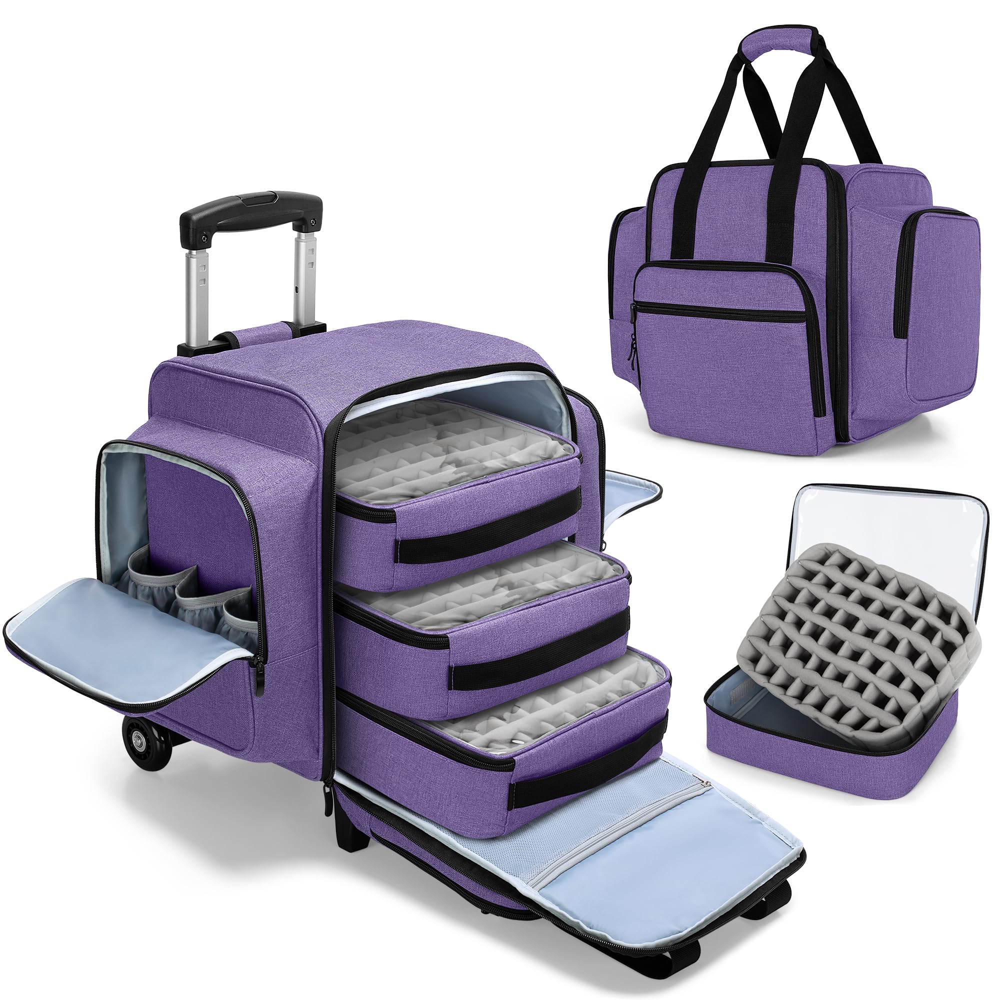 BAFASO Rolling Nail Polish Organizer | Holds 144 Bottles with Dolly, Purple