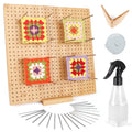 Reessy 13-Inch Wooden Crochet Blocking Board for Granny Squares | 30 Rods