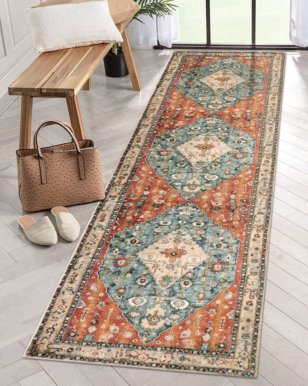 KIMODE Boho Hallway Runner Rug | 60x210cm Washable Non-Slip Vintage Rug