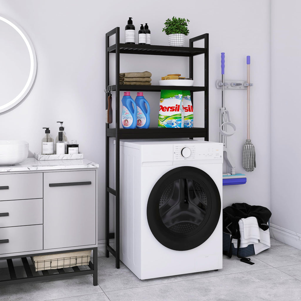 SMIBUY Bamboo Over-The-Toilet Storage Rack | 3-Tier Adjustable Shelf - Black