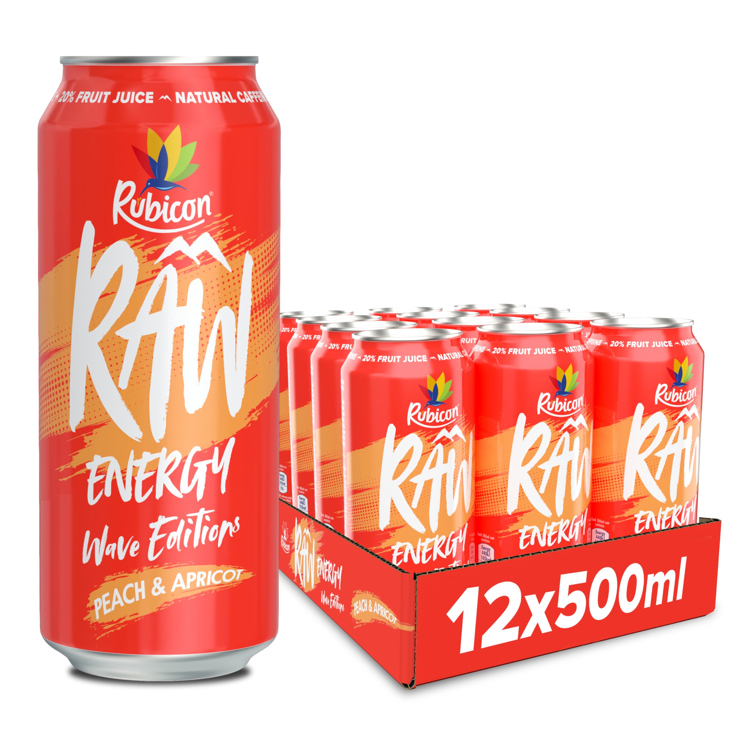 Rubicon RAW Peach & Apricot Energy Drink - 20% Fruit Juice (12 Pack)