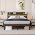 HAHRIR King Bed Frame with Storage Headboard, LED Lights & Charging Station