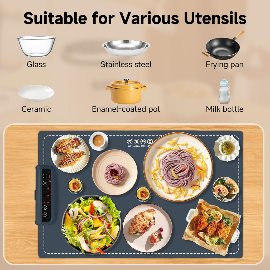 Jolof Store Silicone Food Warming Tray | Portable Heating Mat - Dark Blue