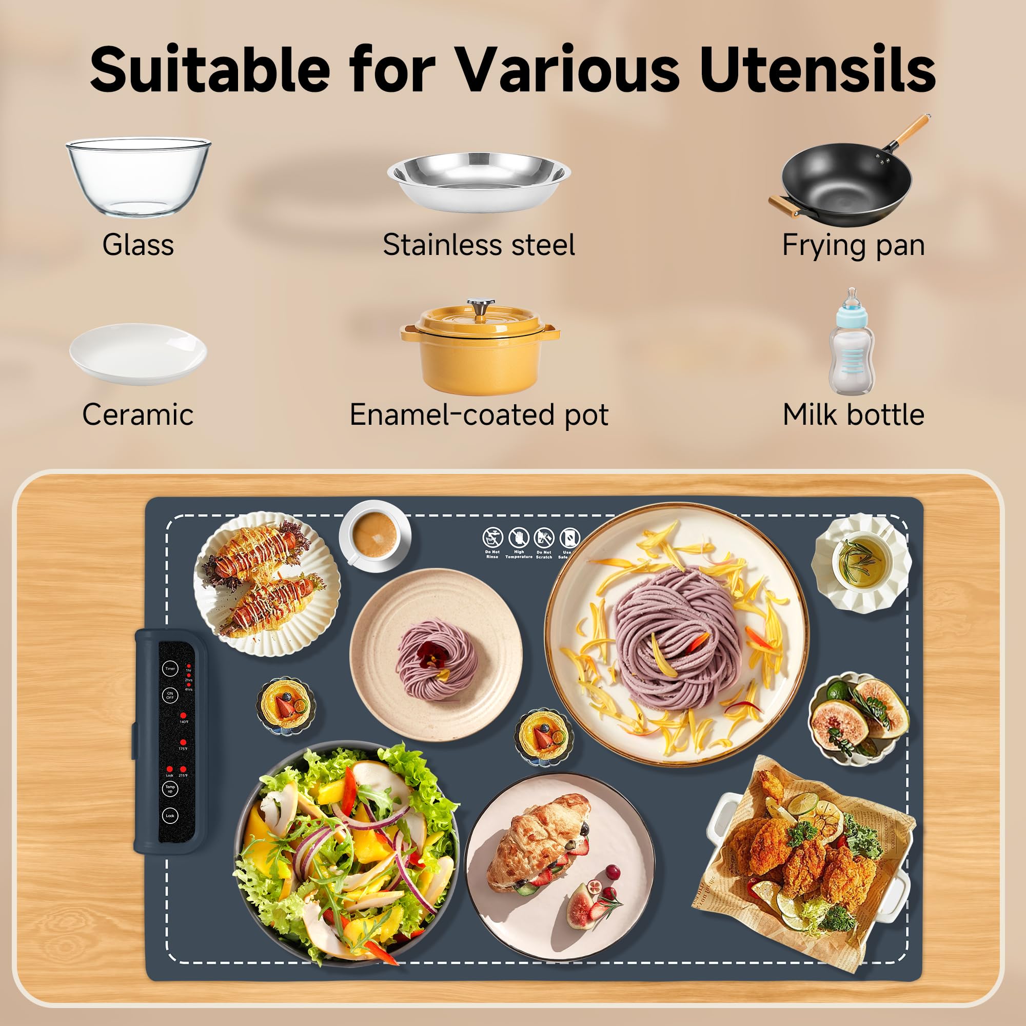 Jolof Store Silicone Food Warming Tray | Portable Heating Mat - Dark Blue