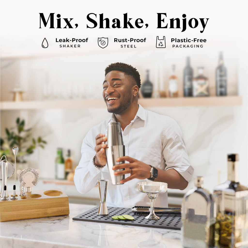 Bare Barrel 14-Piece Cocktail Making Kit with Bamboo Stand & Recipes