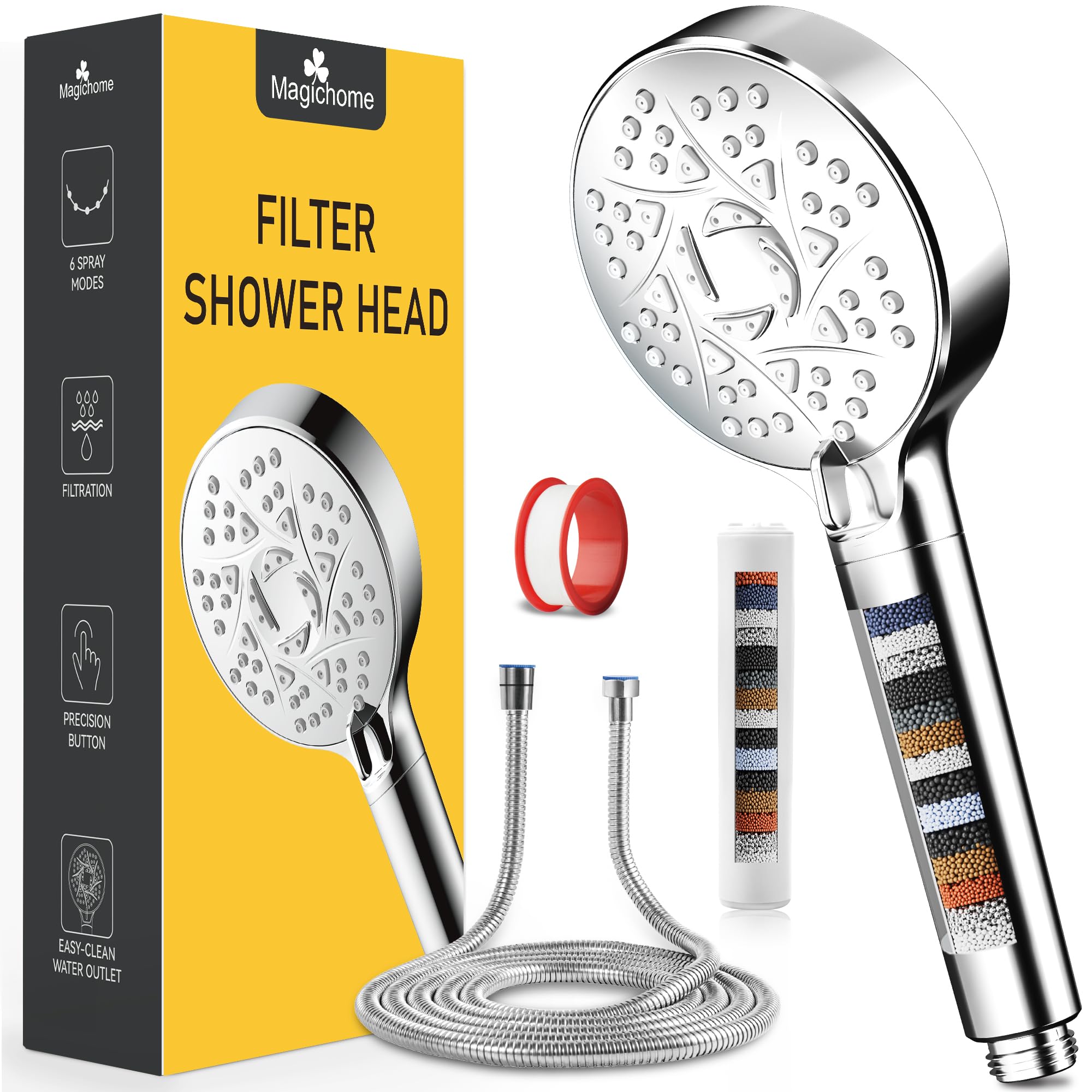 Magichome Filter Shower Head with 2m Hose | 6-Mode High Pressure Set