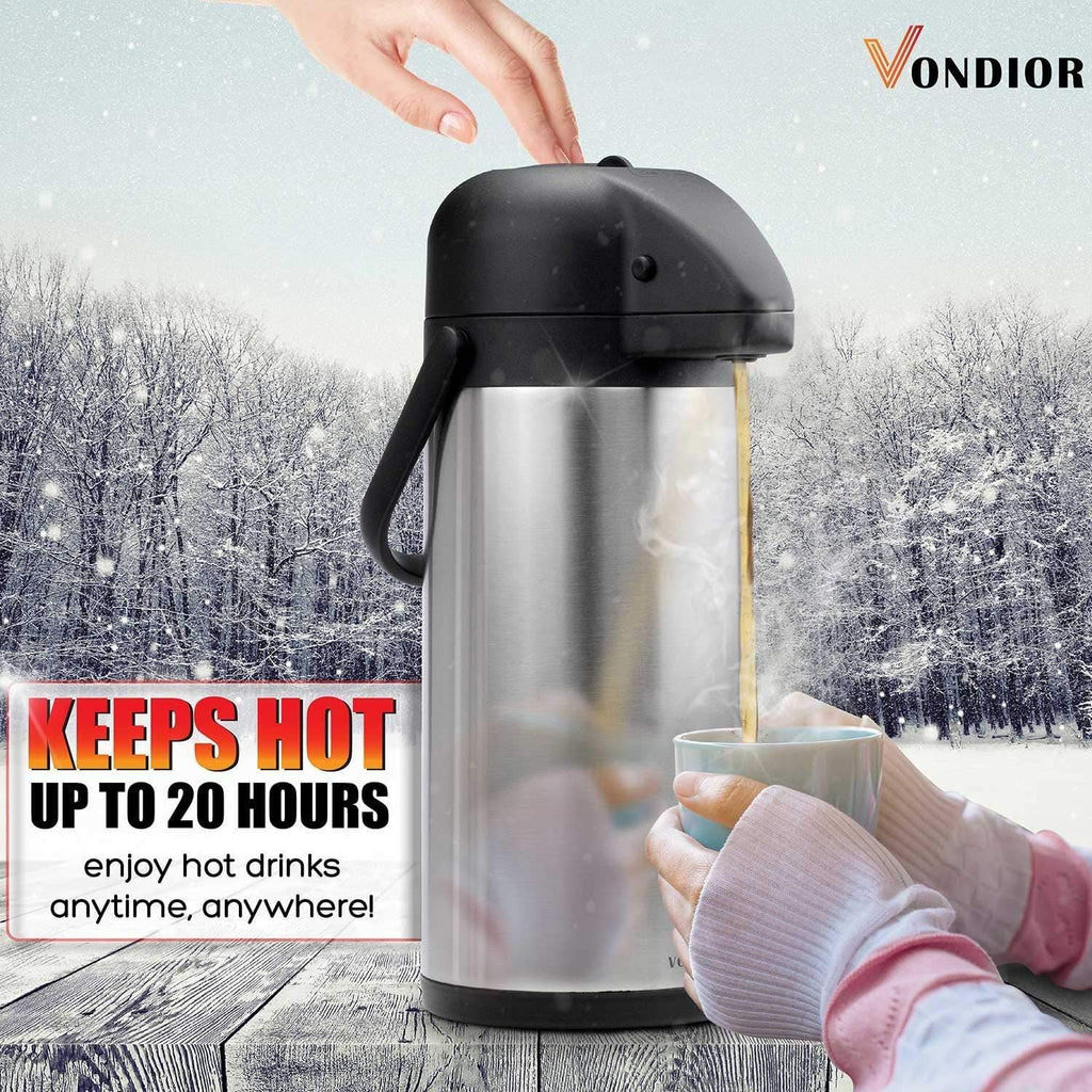 Vondior 3L Thermal Coffee Carafe – Insulated Stainless Steel Airpot Pump