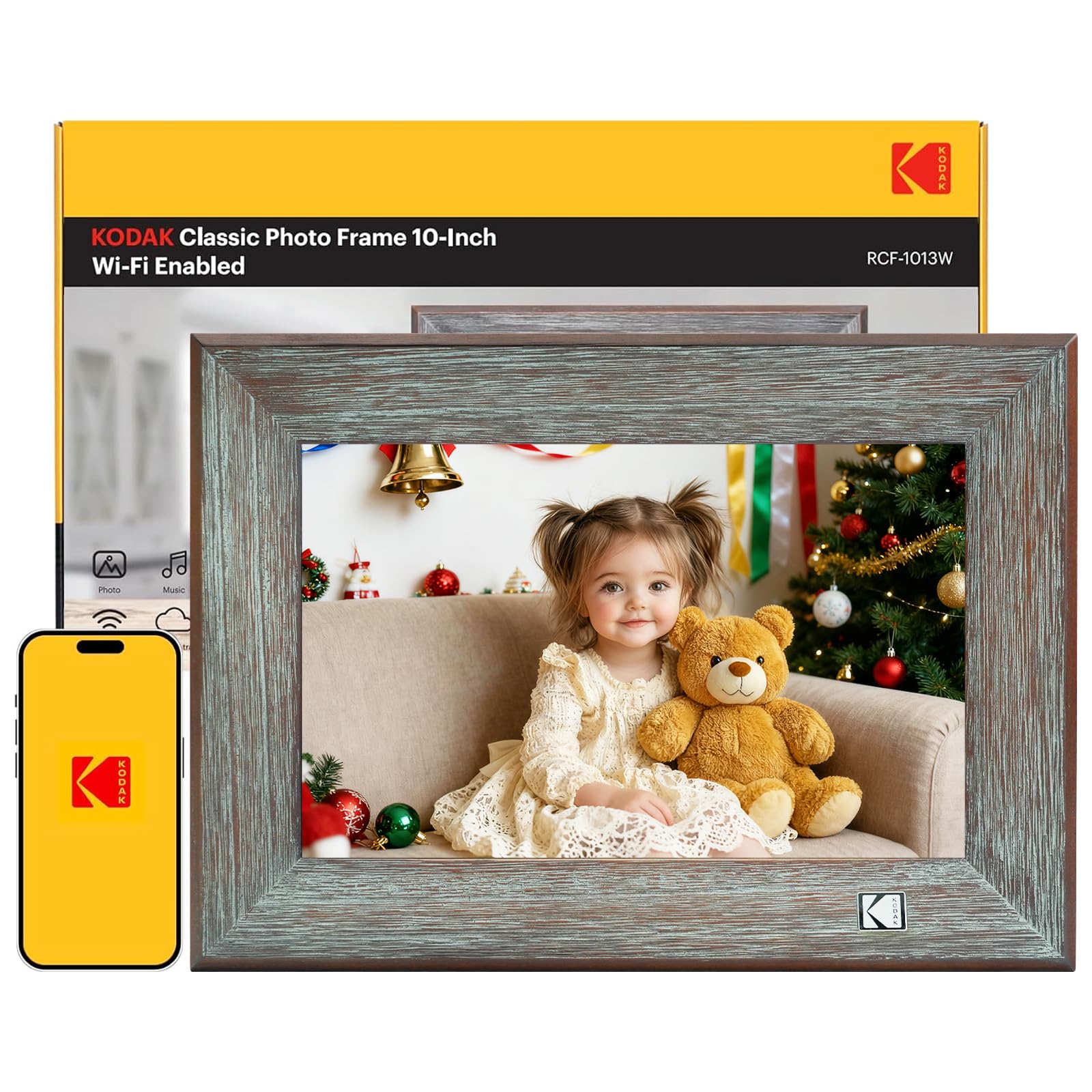 KODAK 10-inch WiFi Digital Photo Frame – HD IPS Touchscreen Wood