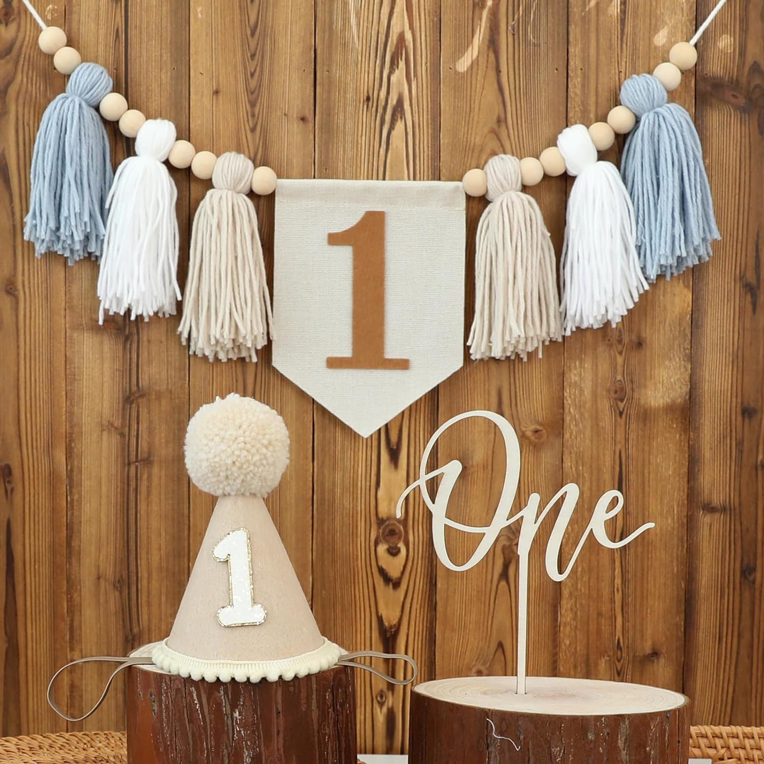 Jolof Store 1st Birthday Highchair Banner Set – Khaki Boho Cake Smash Kit