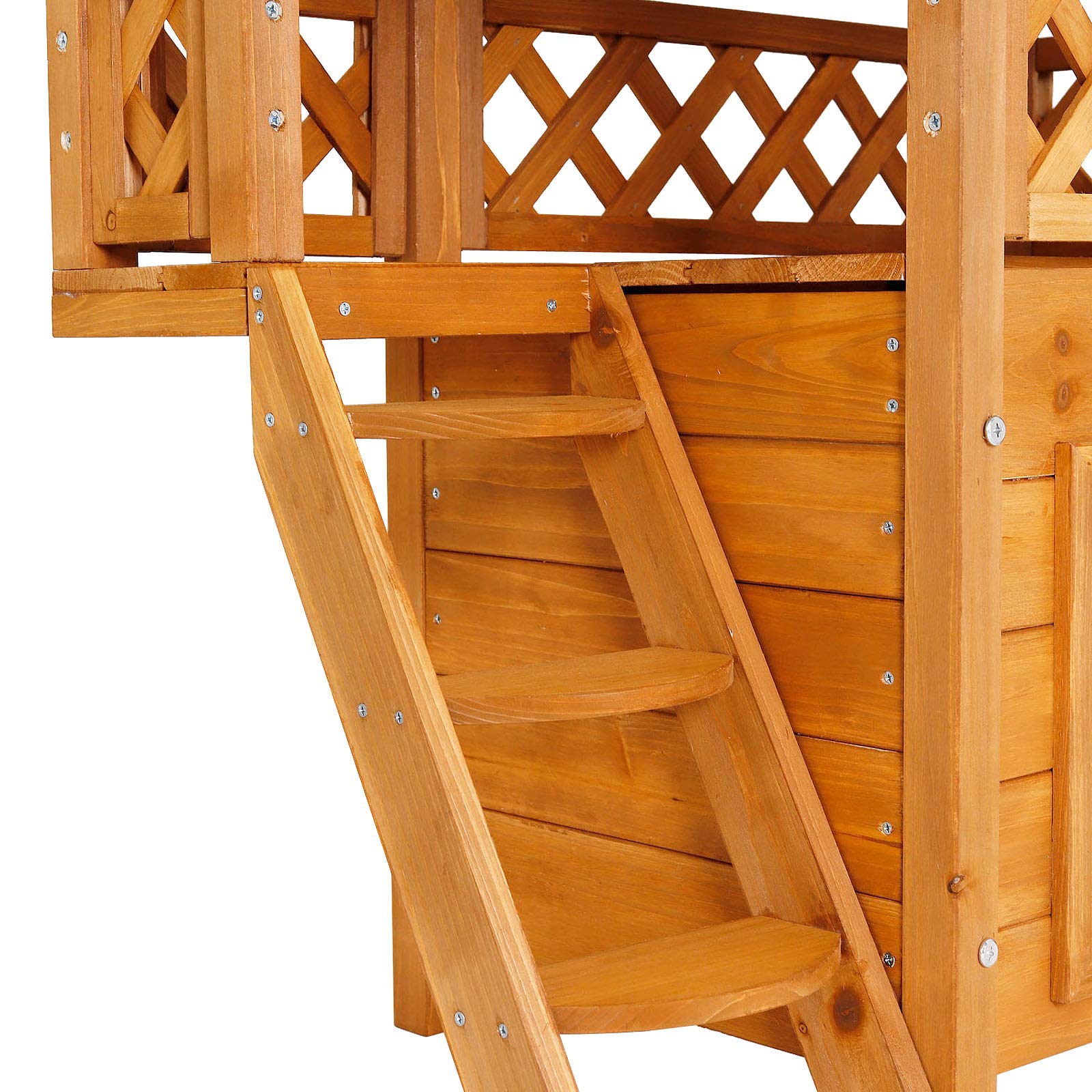 lionto Dibea Wooden Cat House with Terrace and Stairs – 77x50x73 cm