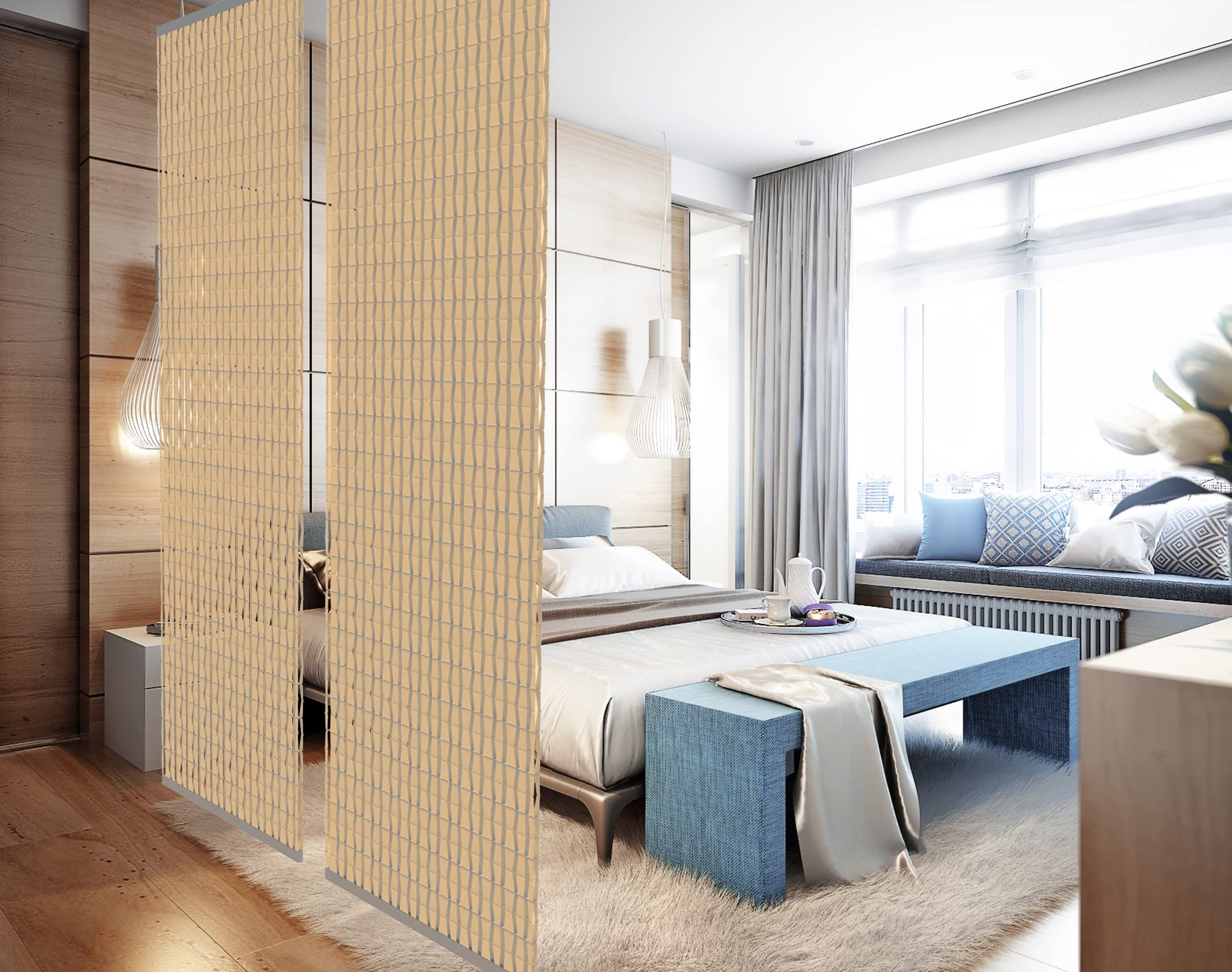 YourCasa Hanging Room Divider – Translucent Privacy Screen, Beige, 120x240cm