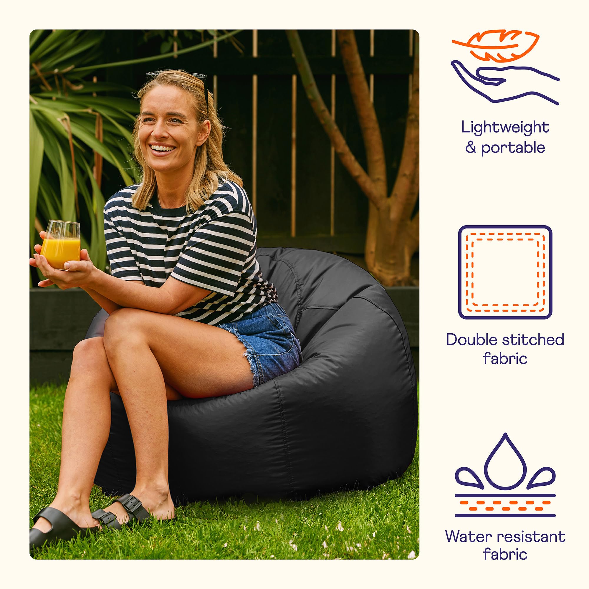 Bean Bag Bazaar Outdoor Bean Bag Chair | Water Resistant - Black