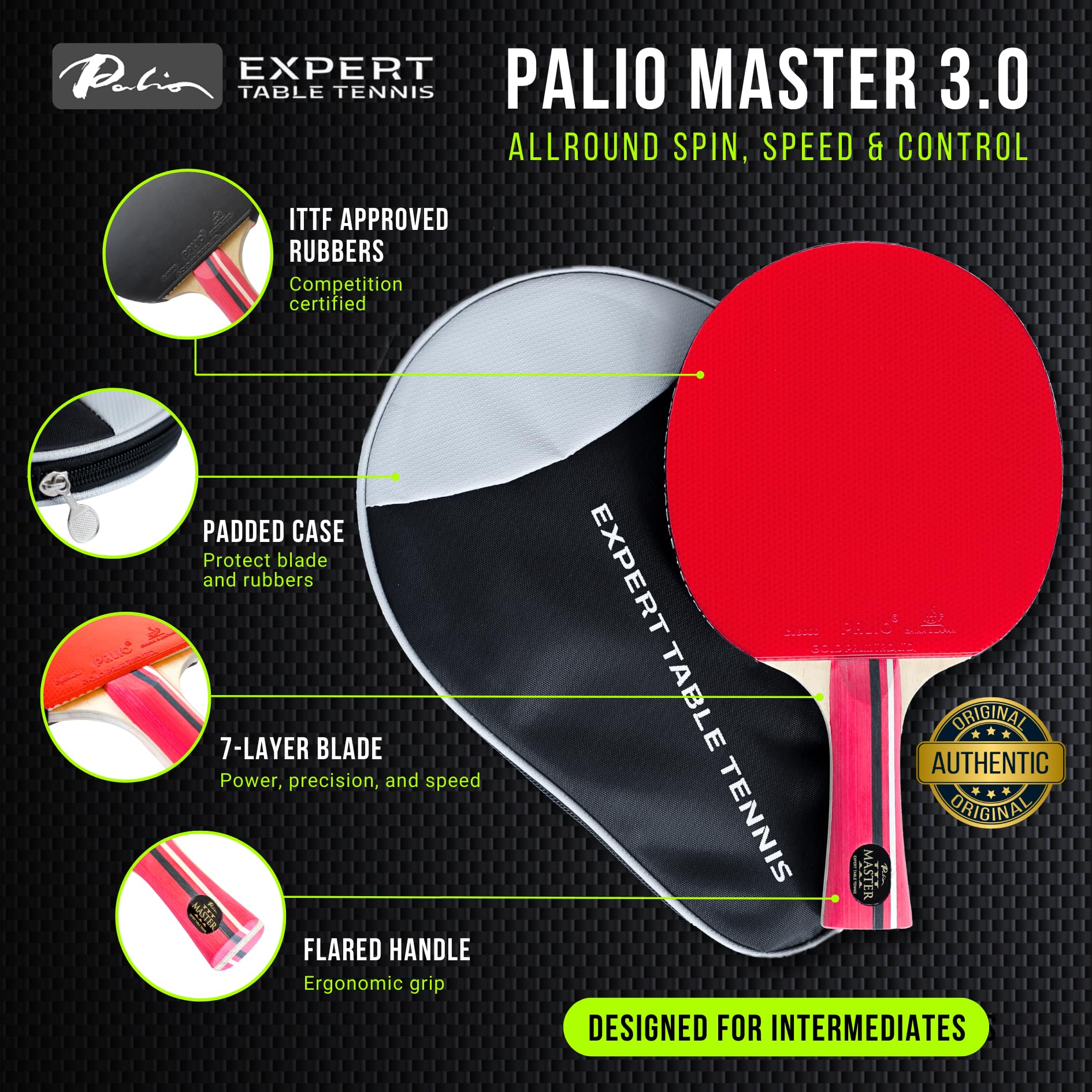 Palio Master 3.0 Table Tennis Bat | ITTF-Approved Ping Pong Racket