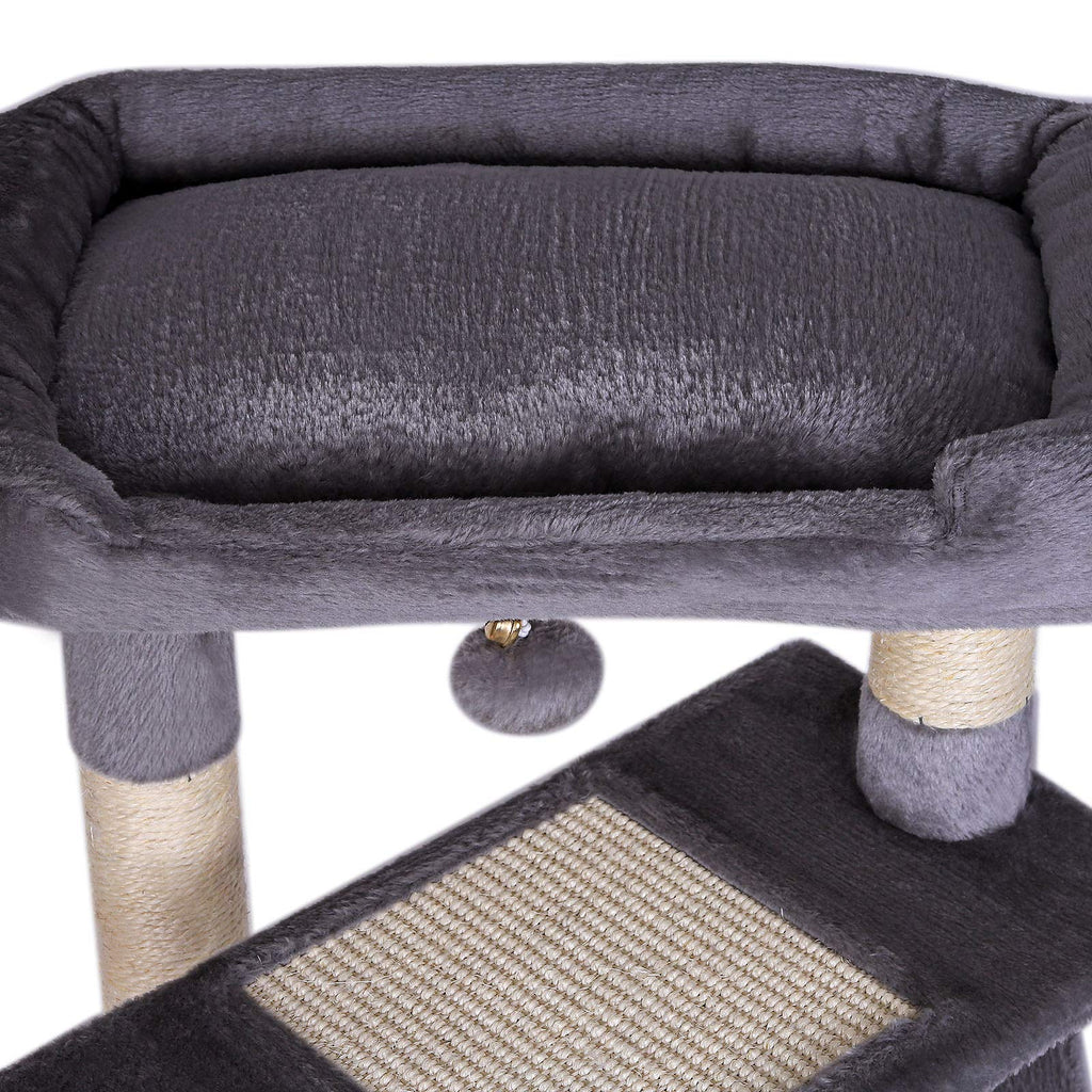 lionto Cat Tree with Sisal Scratching Post, Cave & Bed - Dark Grey, 75 cm