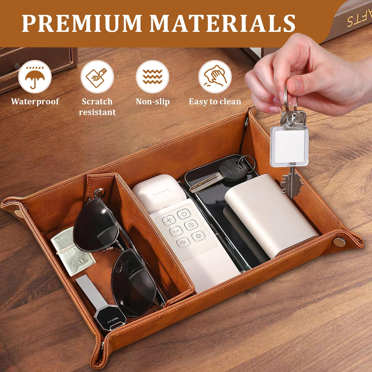 QXRXN Dad Fathers Day Birthday PU-Leather Valet Tray, Bedside Organiser Daddy Birthday Gifts from Son Daughter - image 5
