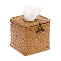 BTSKY Square Seagrass Tissue Box Holder – Woven Wicker Paper Organizer