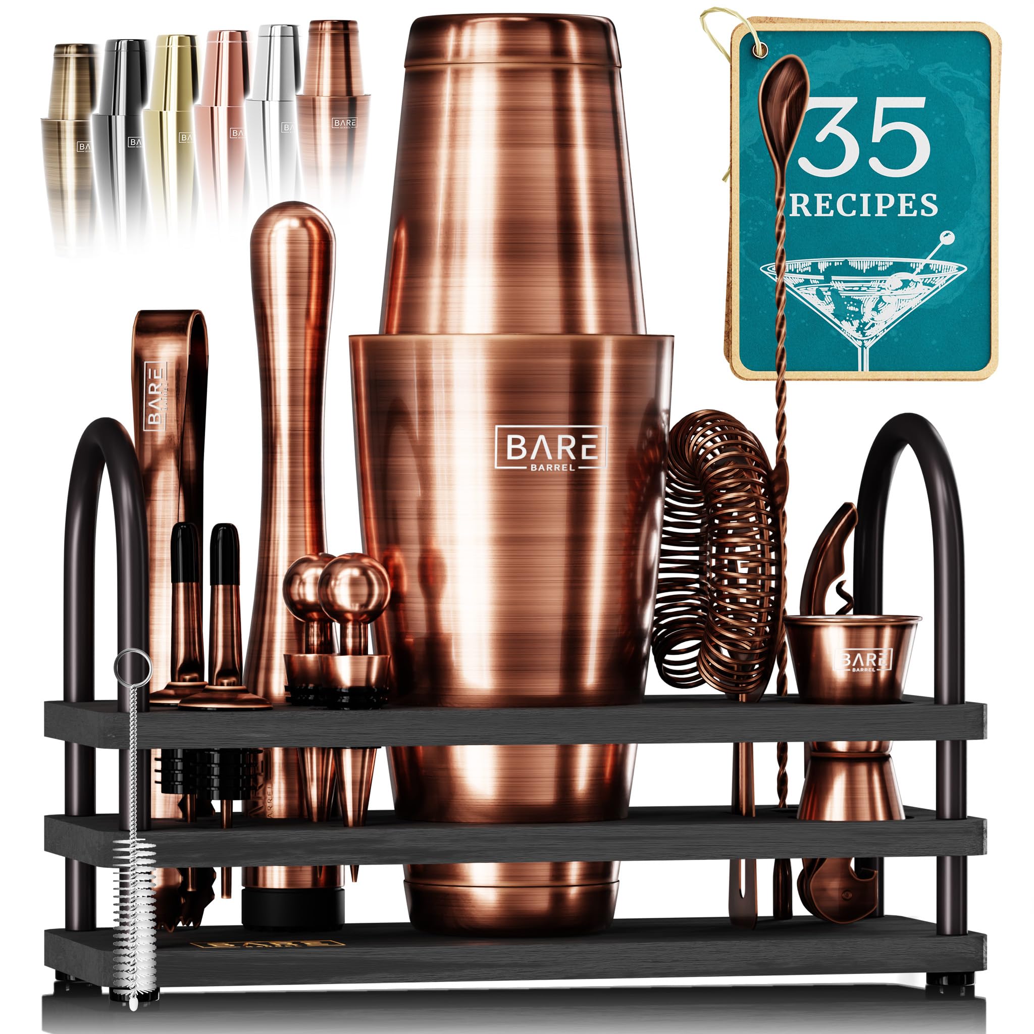 Bare Barrel 14-Piece Cocktail Making Kit with Bamboo Stand & Recipes