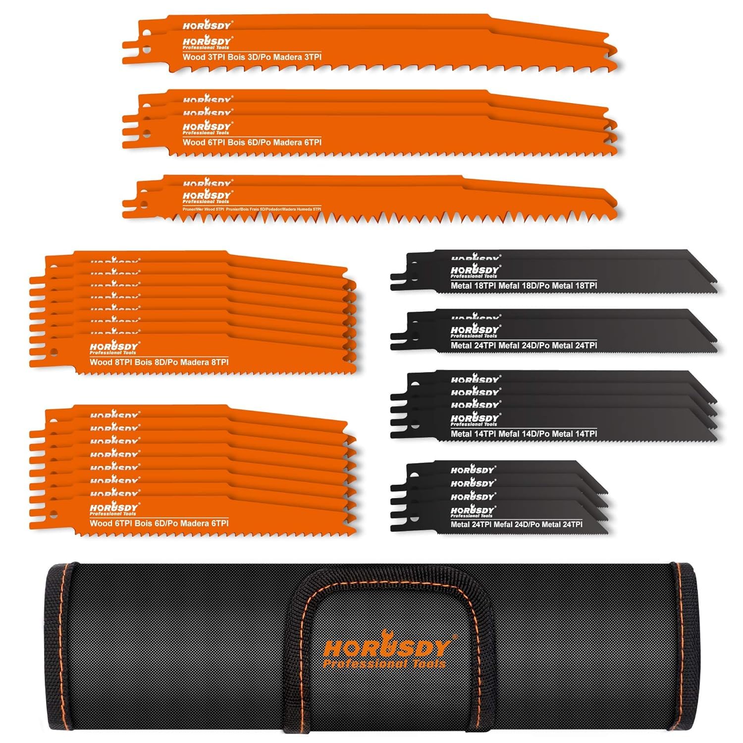 HORUSDY 34-Piece Reciprocating Saw Blades Set for Wood and Metal