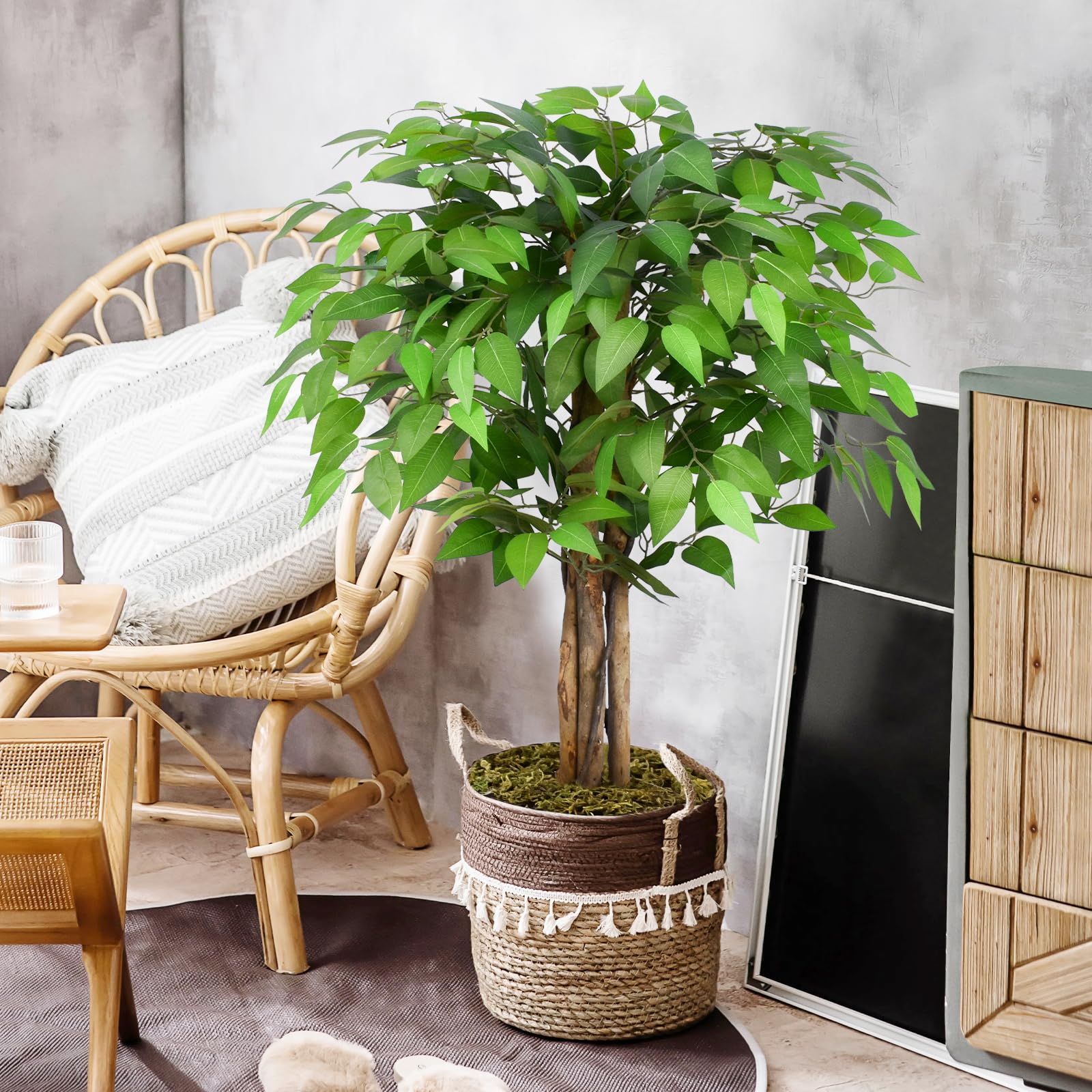 Keeplush 3ft Artificial Ficus Tree with Natural Wood Trunks - Set of 2