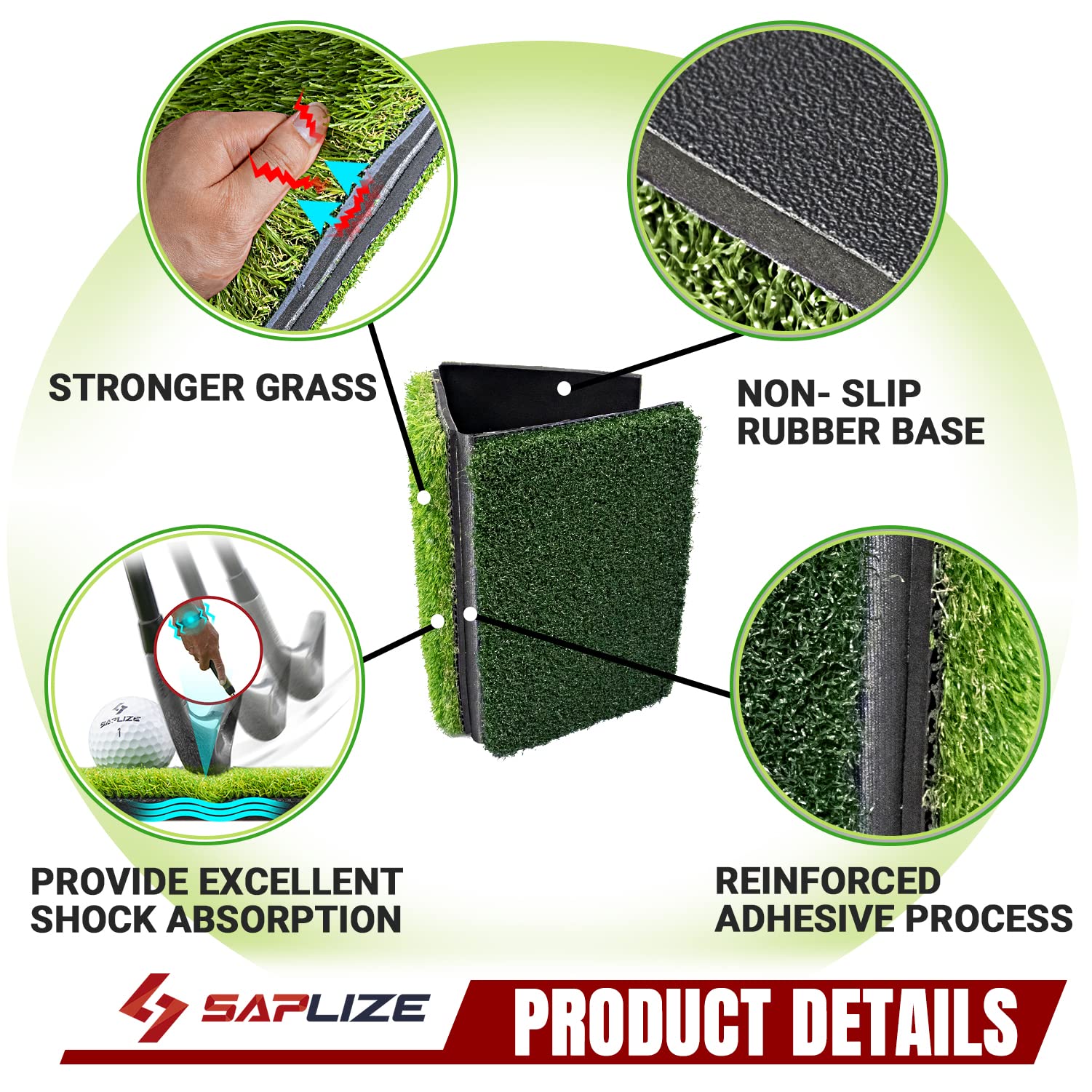 SAPLIZE 3-in-1 Golf Hitting Mat – Foldable Tri-Turf Practice Mat, 30"x15"