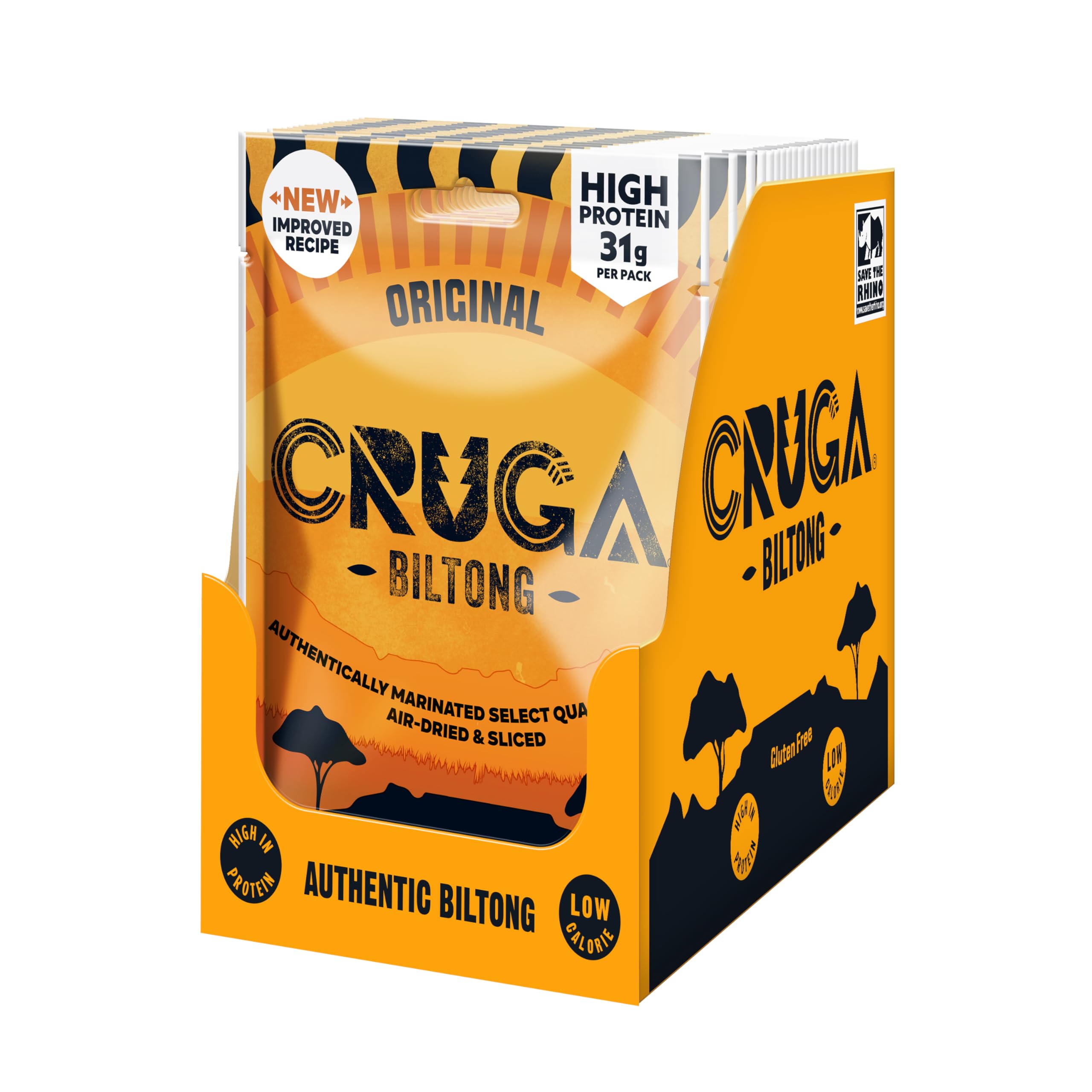 Cruga Original Beef Biltong - High Protein Gluten Free Snack - 12 x 60g