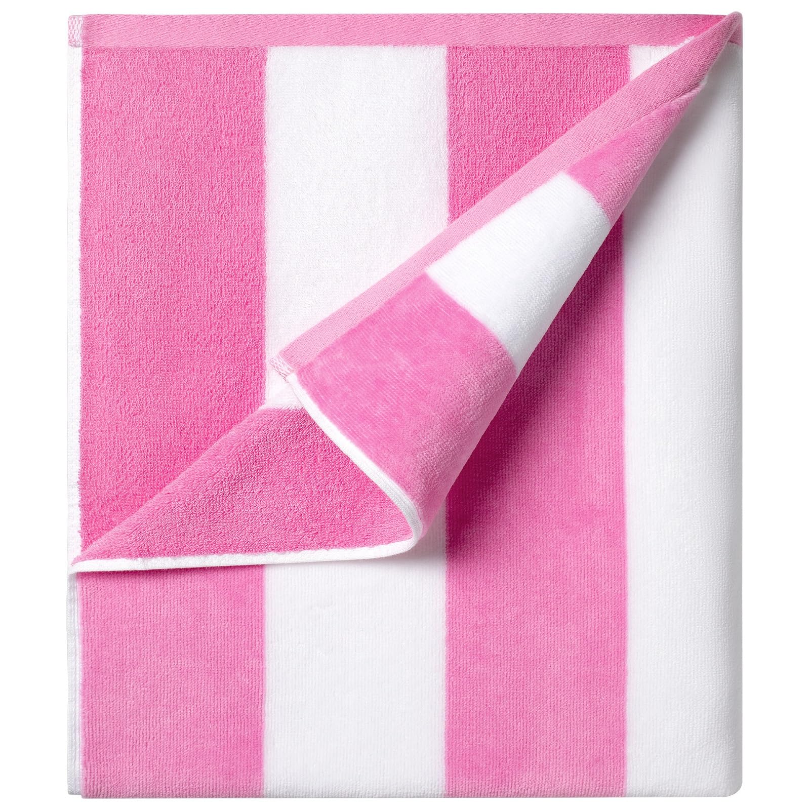 Ouxiaobai Oversized Cotton Beach Towel – Large Striped Pool Towel (Pink)