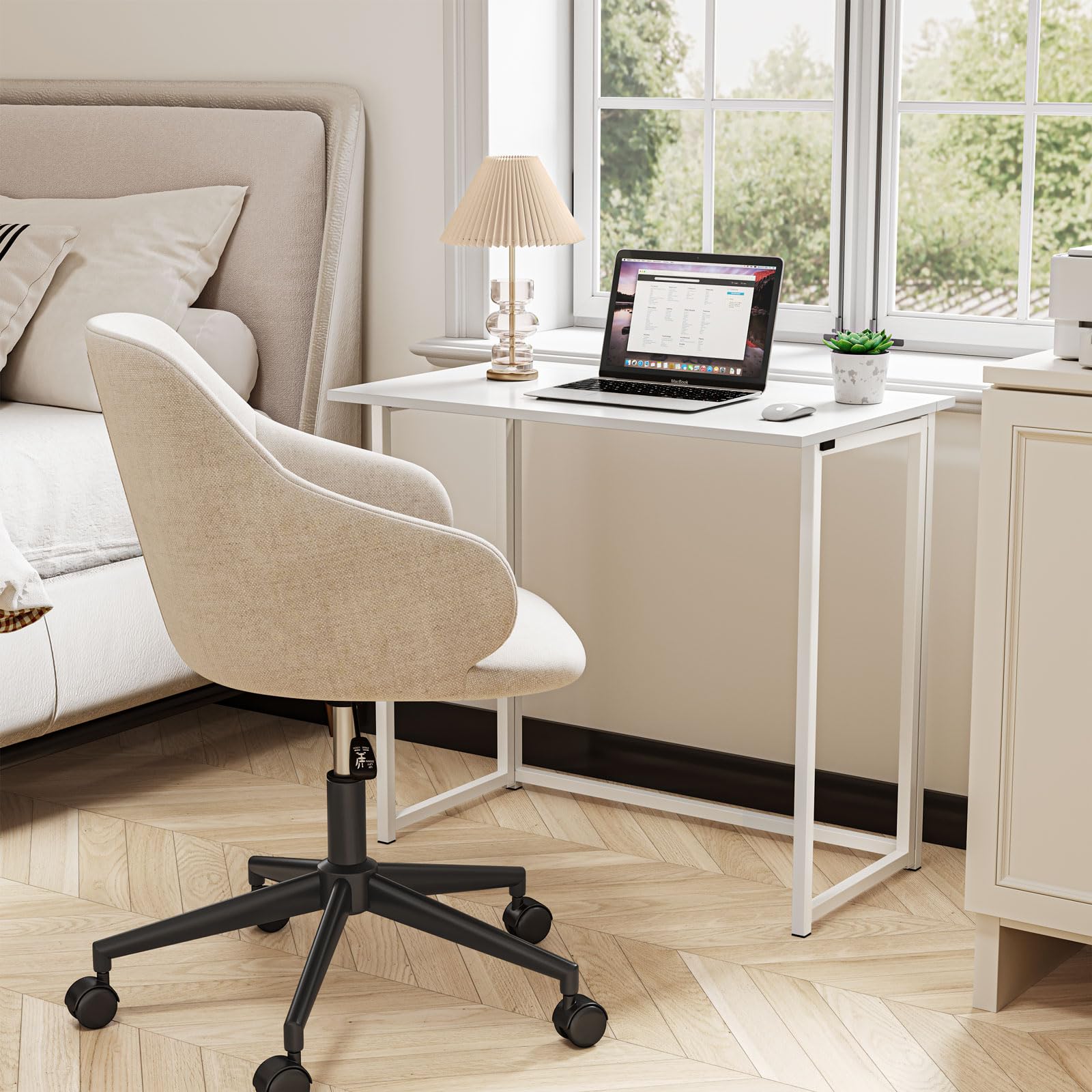 Dripex Compact Folding Computer Desk – No Assembly Craft Table, White