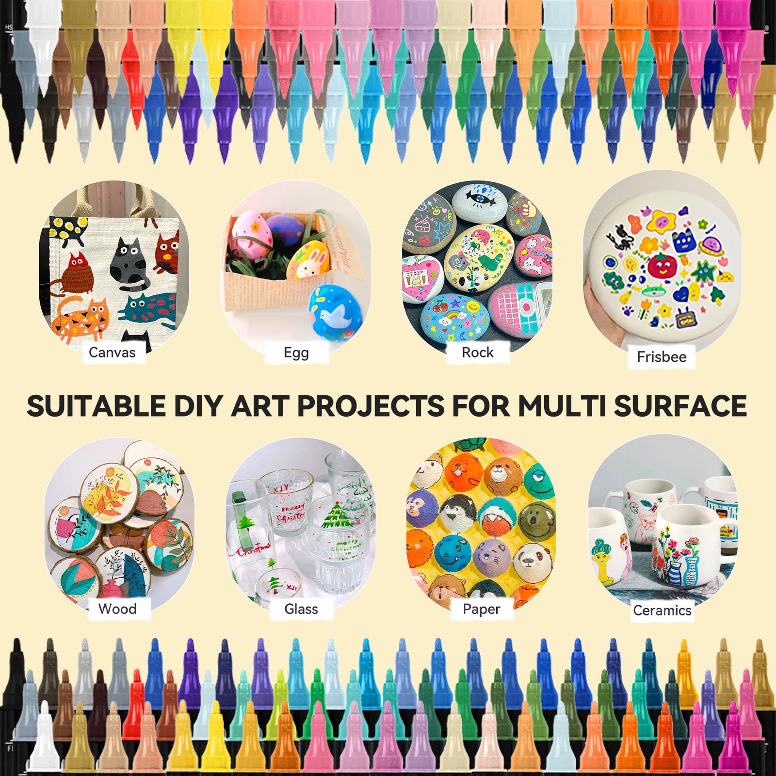 Arrtx 64 Colors Acrylic Paint Pens | Dual Tip Markers for Rock Painting