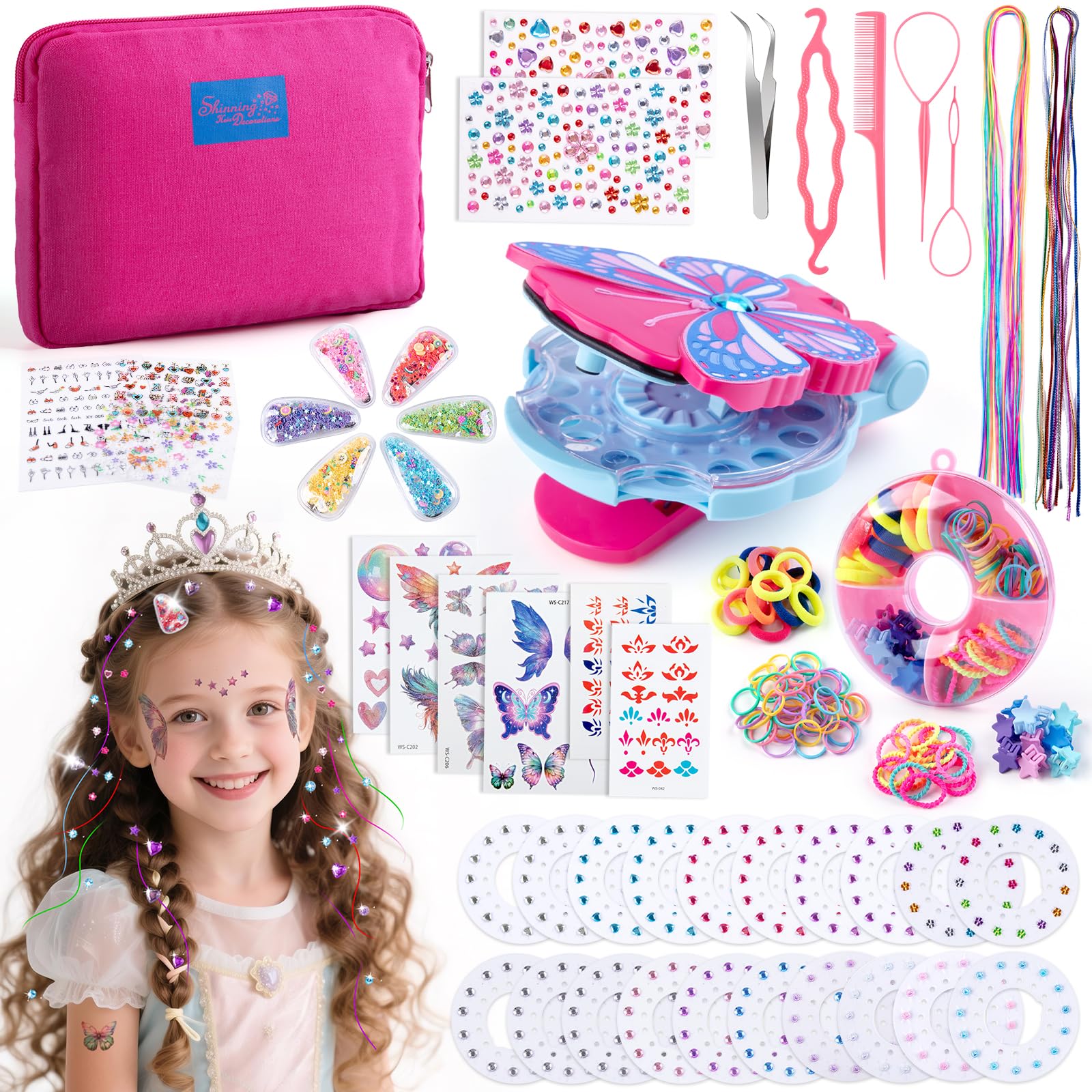 SEMKOTREE Hair Gems Bedazzler Kit – 480 Rhinestones & Tinsel Hair Stamper