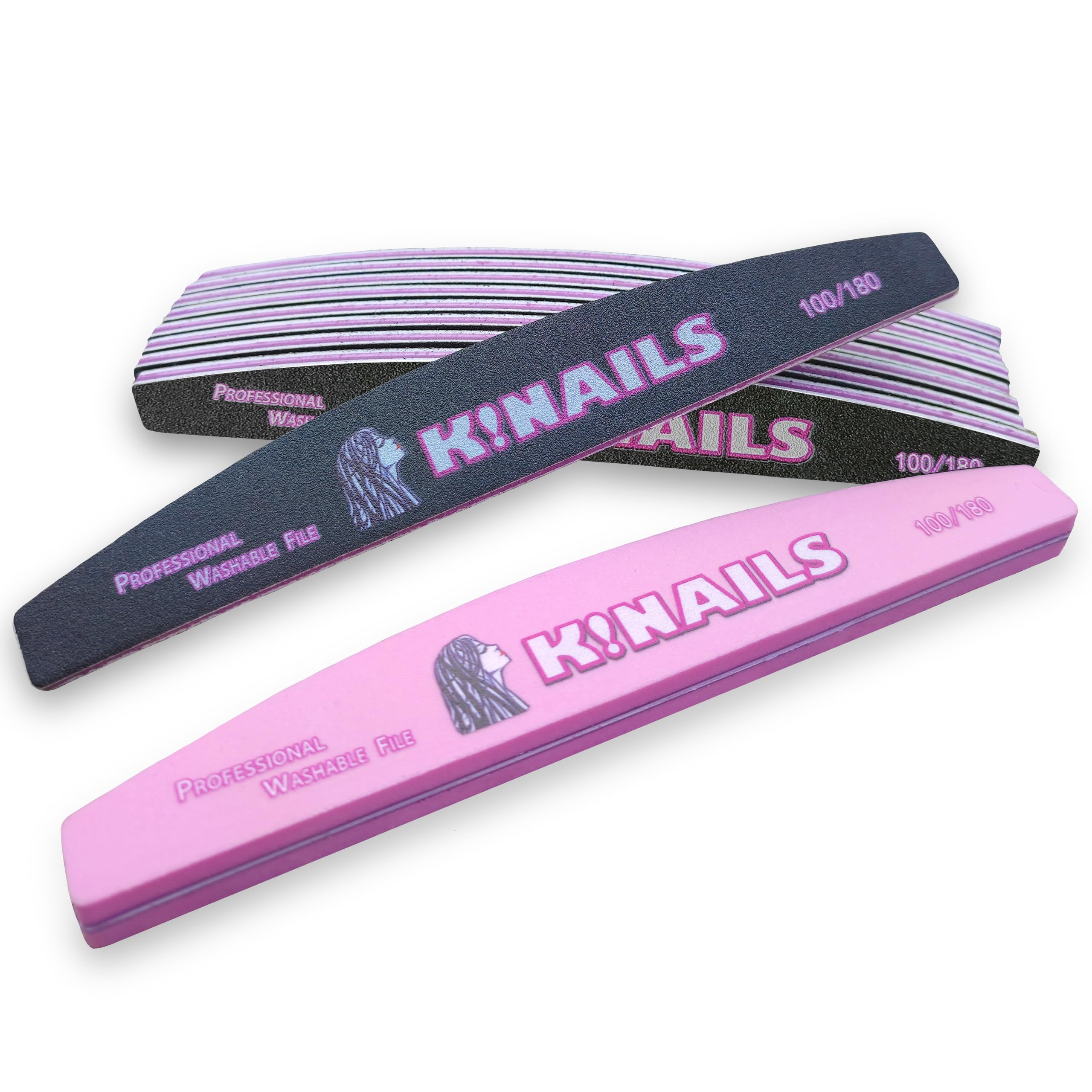 K!NAILS Professional Nail Files Set - 100/180 Grit Manicure Kit - 10 Pcs